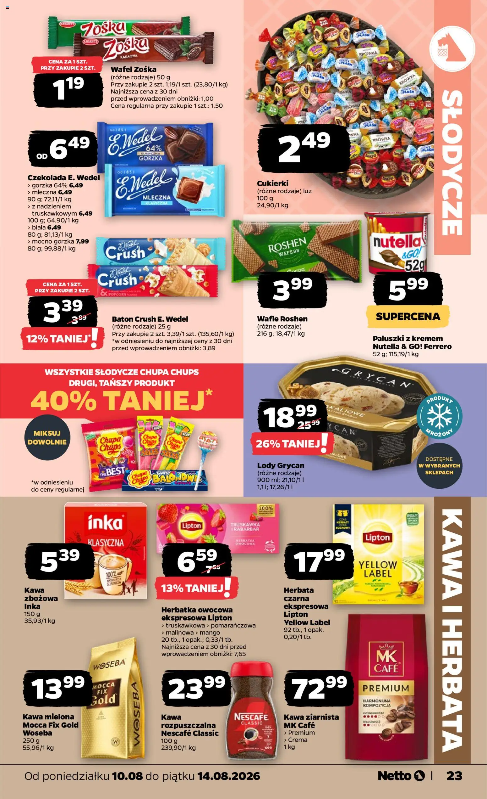 Netto gazetka od poniedziałku od 10.08.2026 | Strona: 23 | Produkty: Kawa rozpuszczalna, Kawa nescafe, Krowka, Kawa zbożowa