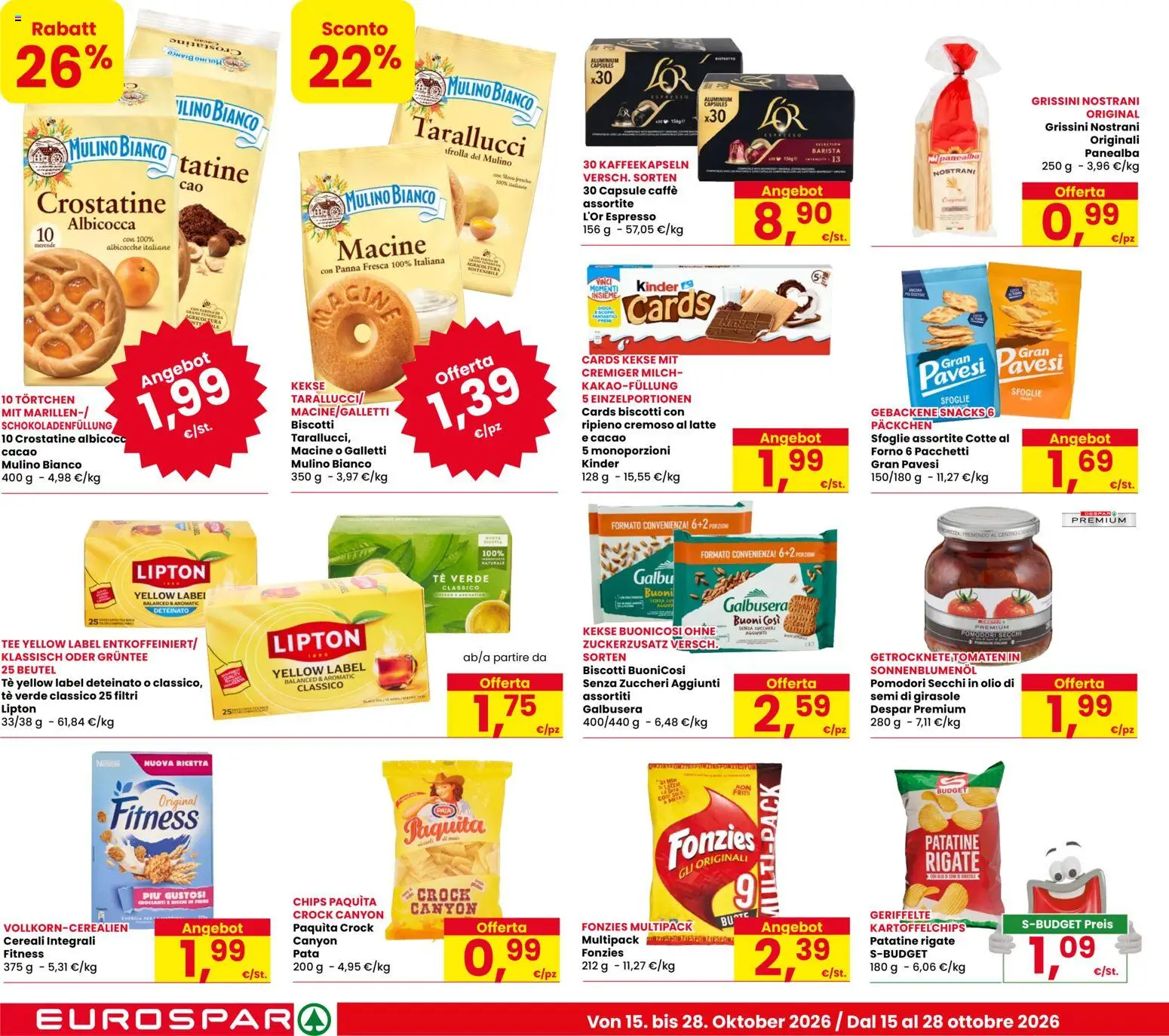 Volantino Eurospar del 15/10/2026 | Pagina: 16 | Prodotti: Cereali, Olio, Pomodori, Forno