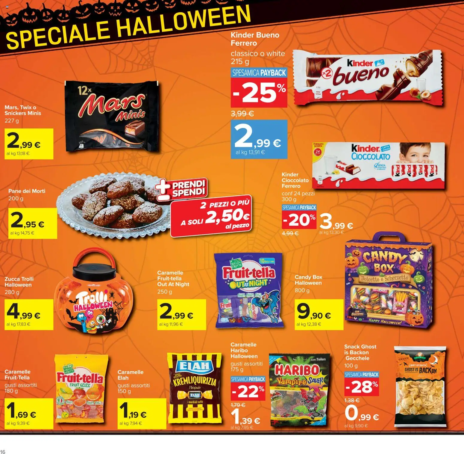 Volantino Carrefour del 23/10/2026 | Pagina: 16 | Prodotti: Cioccolato, Caramelle, Frutta, Zucca
