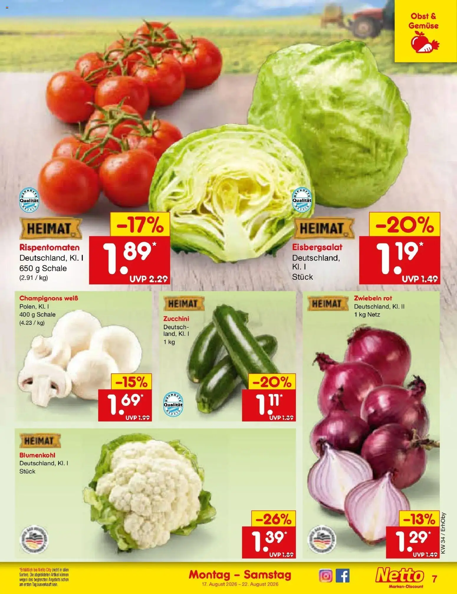 Netto Marken-Discount Prospekt Ergolding (ab 17.08.2026) » Angebote | Seite: 9 | Produkte: Zwiebeln, Gemüse, Obst, Blumenkohl