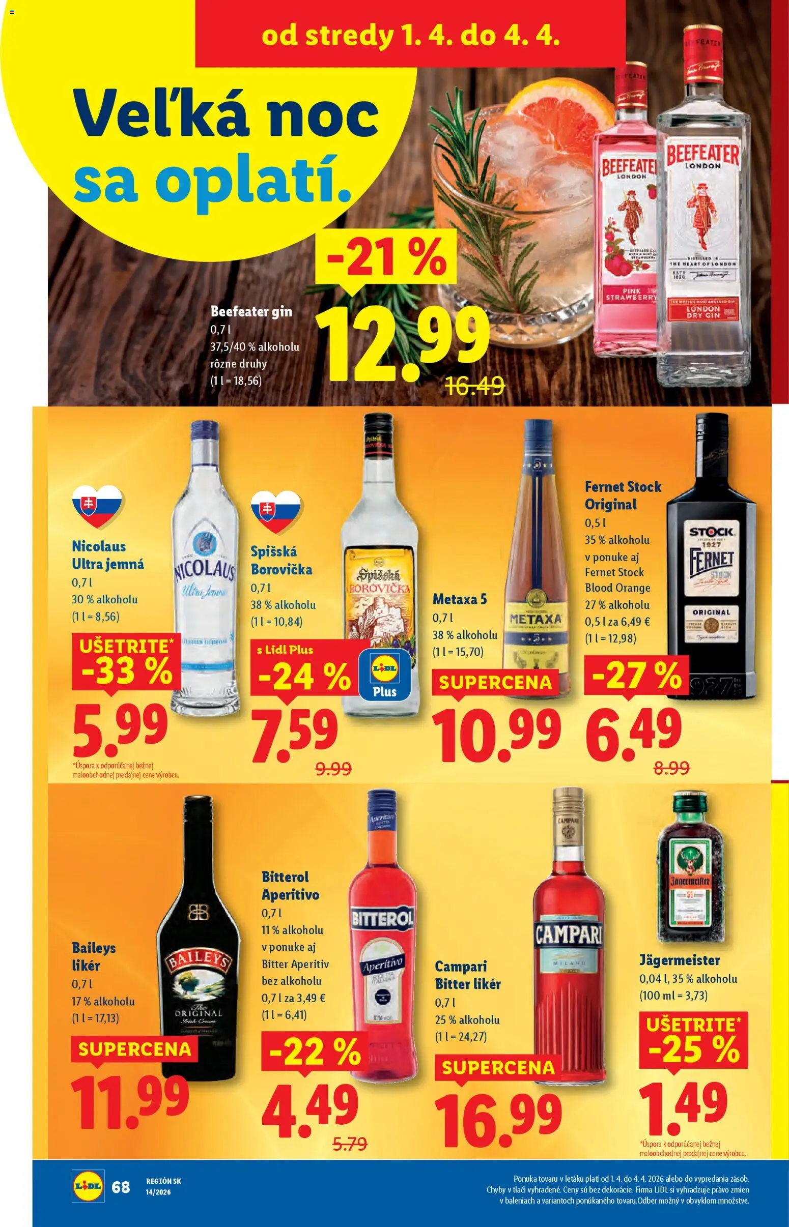 Nové Lidl akcie – leták je platný od 30.03.2026 | Strana: 88 | Produkty: Beefeater, Borovička, Gin, Vodka