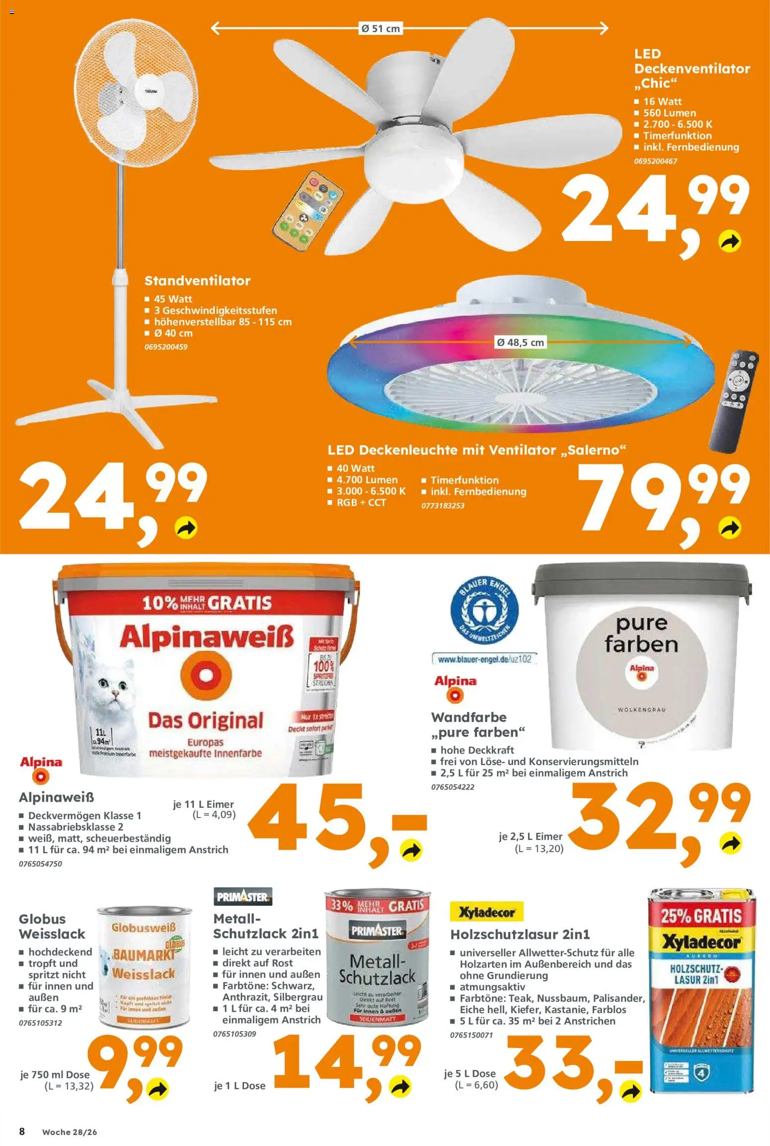 Globus Baumarkt Prospekt Dietzenbach – gültig ab 06.07.2026 | Seite: 8 | Produkte: Ventilator, Wandfarbe