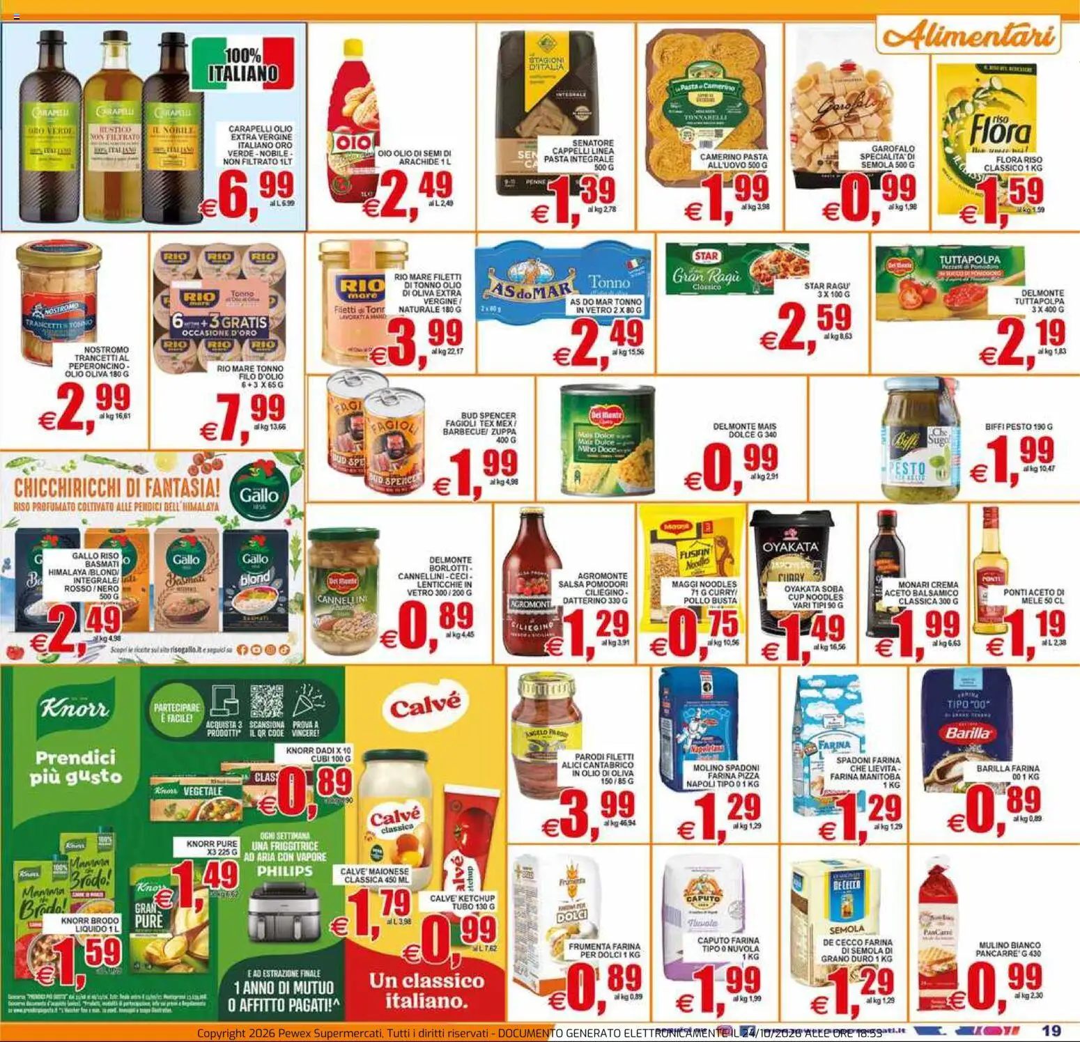 Volantino Pewex del 23/10/2026 | Pagina: 19 | Prodotti: Pollo, De Cecco, Peperoncino, Tonno