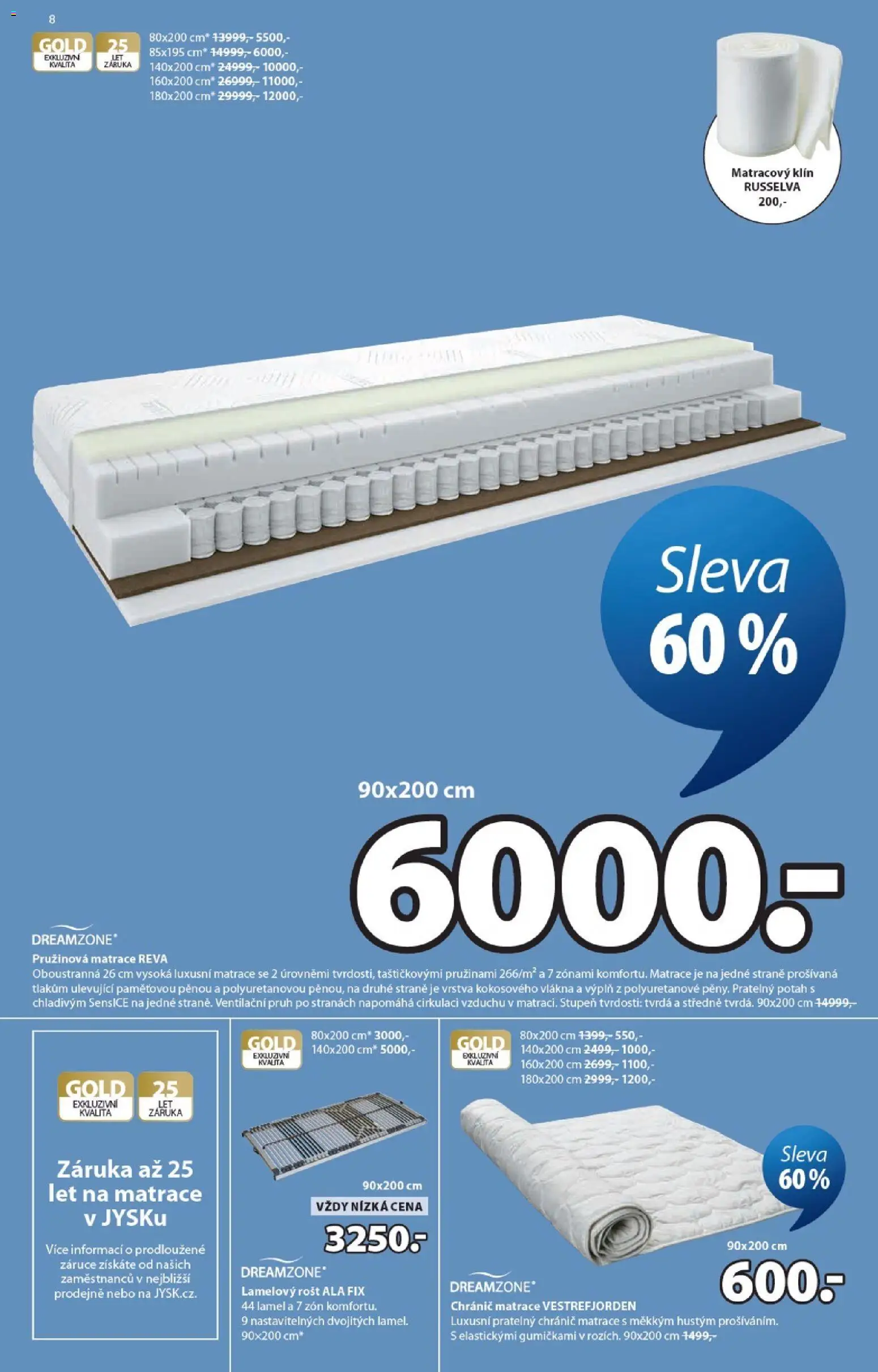 JYSK leták - Skvělá nabídka od 07.09.2026 | Strana: 8 | Produkty: Chránič matrace, Matrace, Rošt