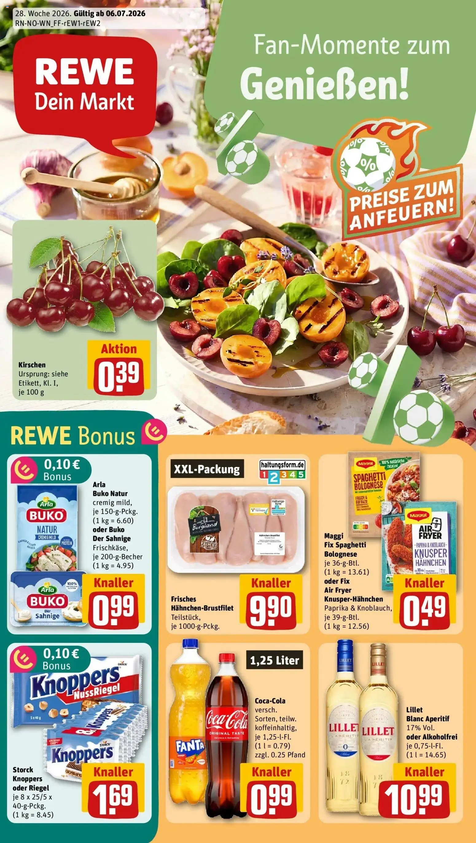 Rewe Prospekt Bremen – gültig ab 05.07.2026 | Seite: 1 | Produkte: Hahnchen, Spaghetti, Kirschen, Paprika