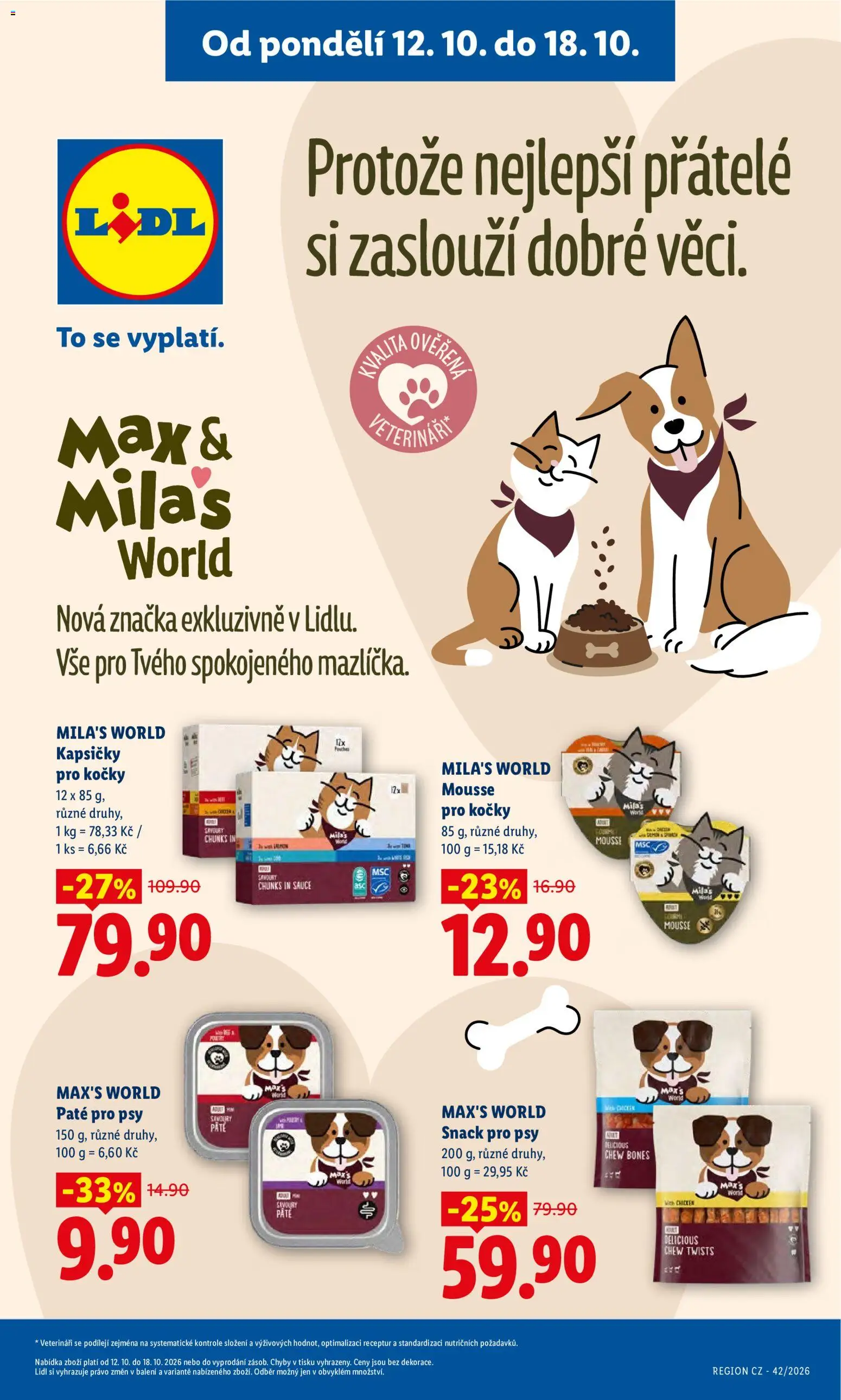 Lidl leták - Vše pro Tvého spokojeného mazlíčka od 12.10.2026 | Strana: 1 | Produkty: Kapsičky pro kočky, Kapsičky