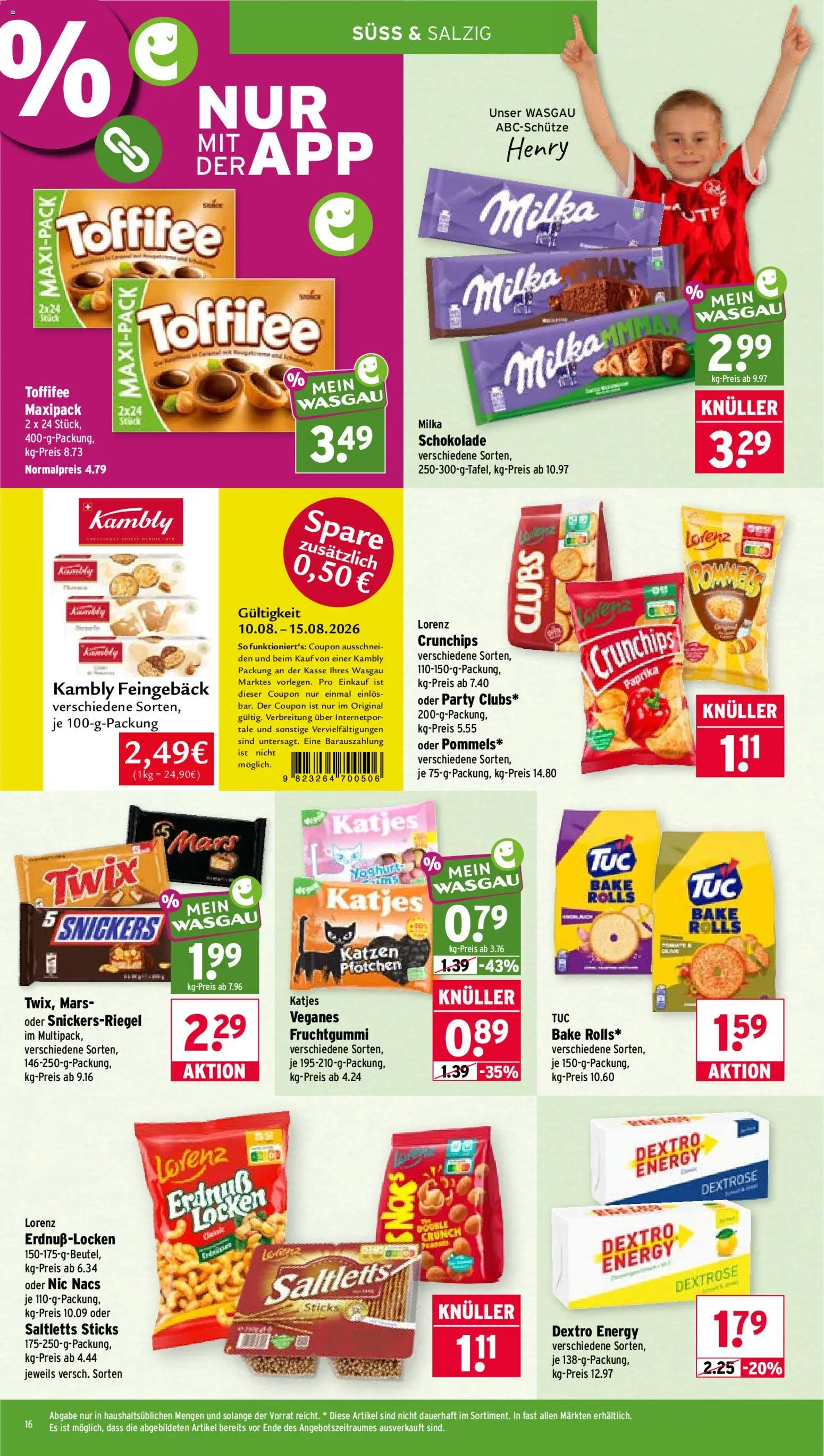 Wasgau Prospekt – gültig ab 10.08.2026 | Seite: 16 | Produkte: Katjes, Milka, Snickers, Mars