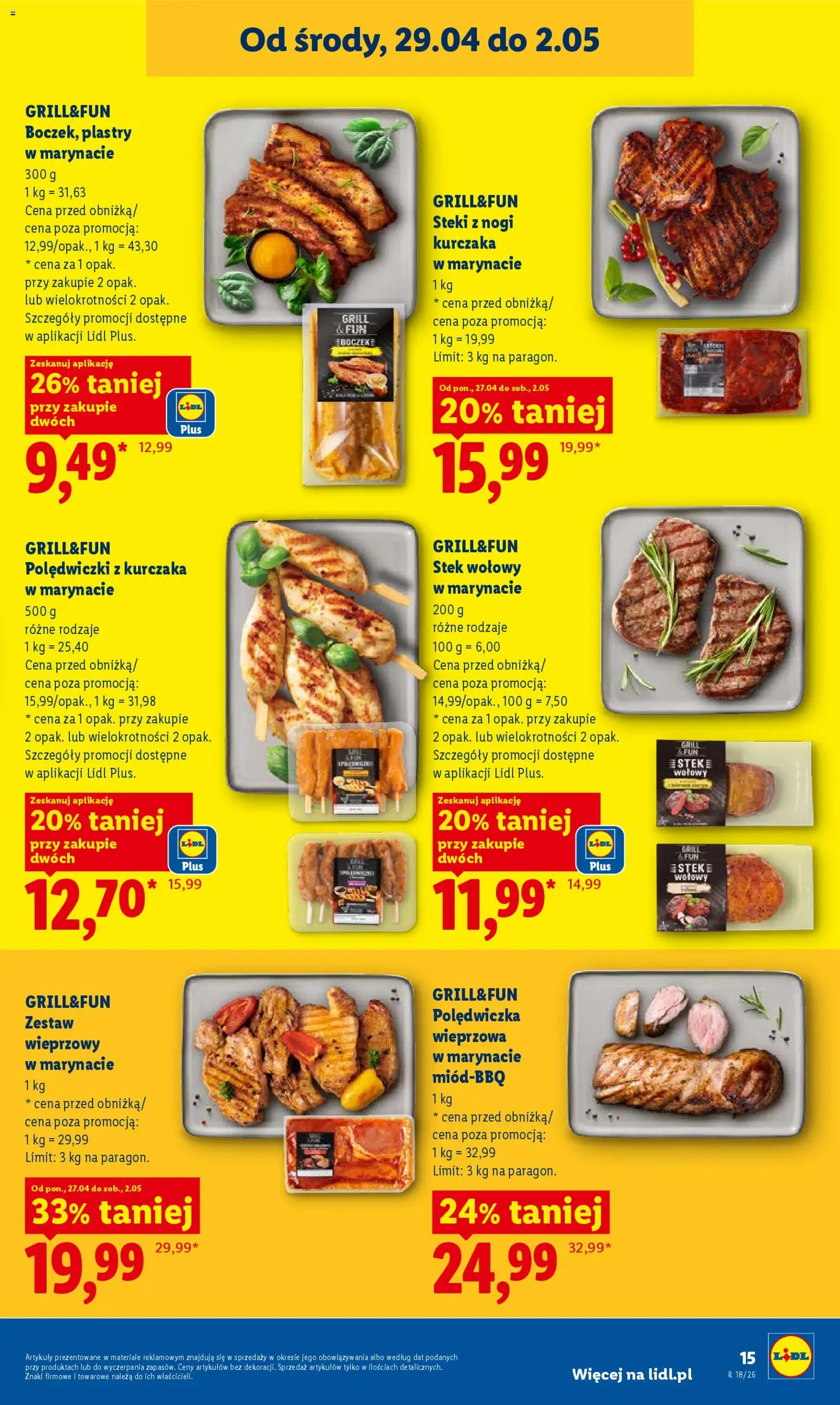 Lidl gazetka od 29.04.2026 | Strona: 15 | Produkty: Steki, Grill, Polędwiczka wieprzowa