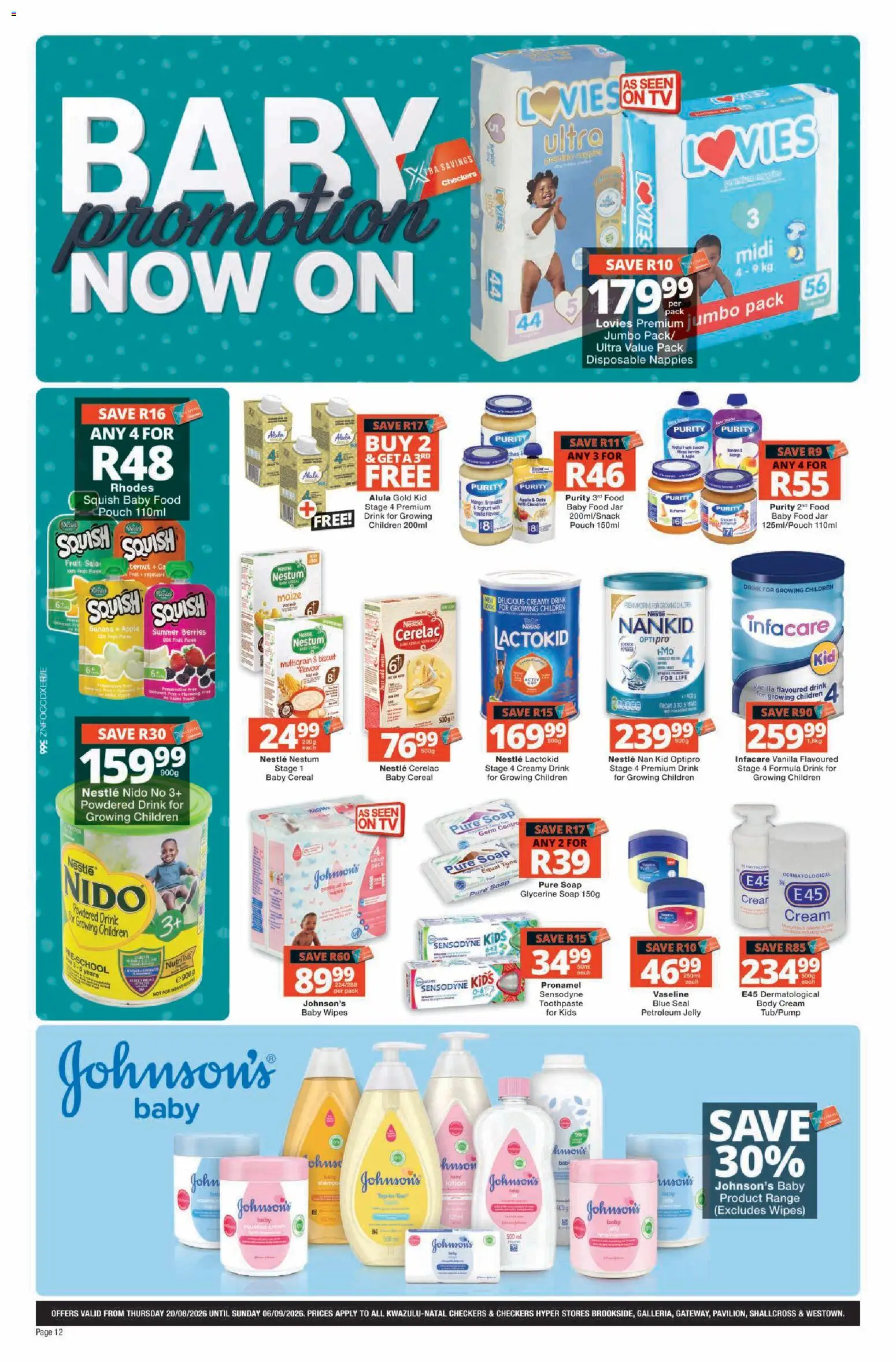 New Checkers catalogue – valid from 20/08/2026 | Page: 12 | Products: Cream, Water, Petroleum jelly, Lotion
