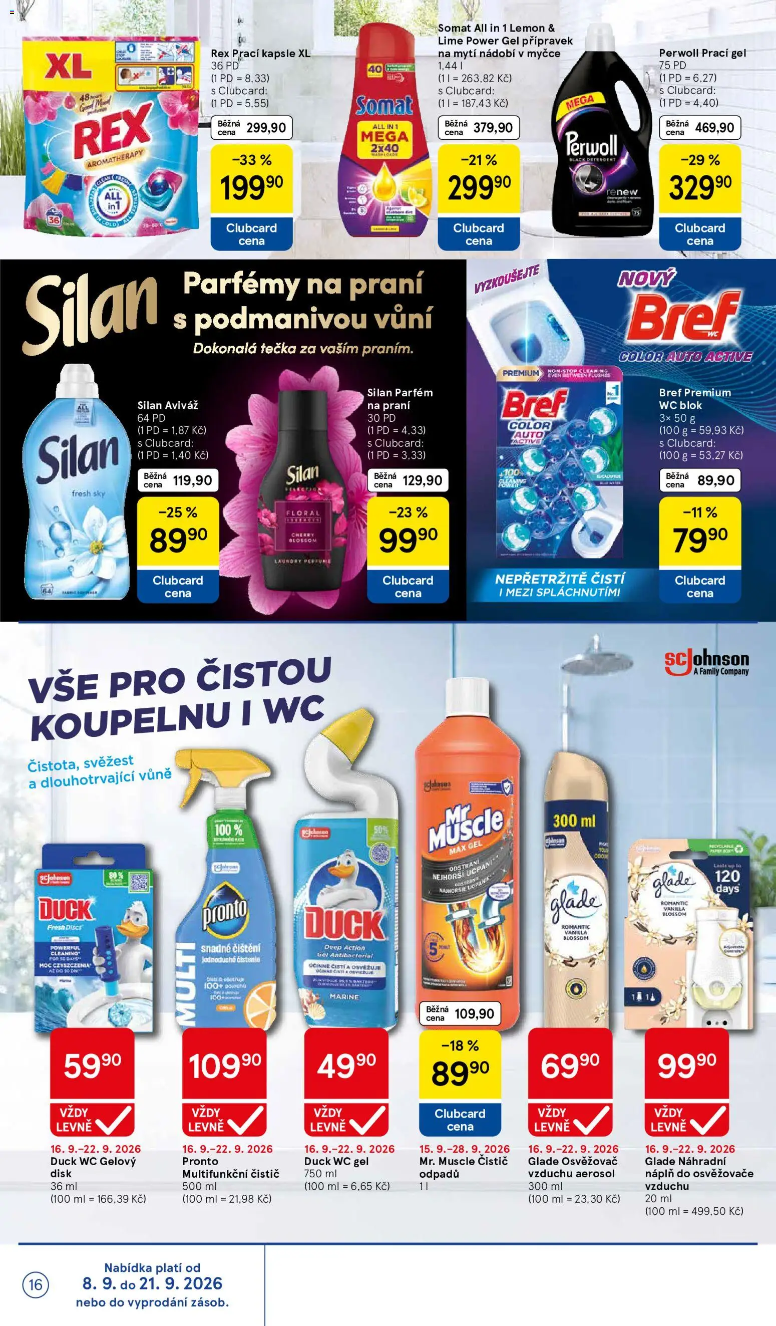 Tesco leták - Supermarket od 16.09.2026 | Strana: 16 | Produkty: Nádobí, Parfémy, Čistič odpadů, WC blok Bref