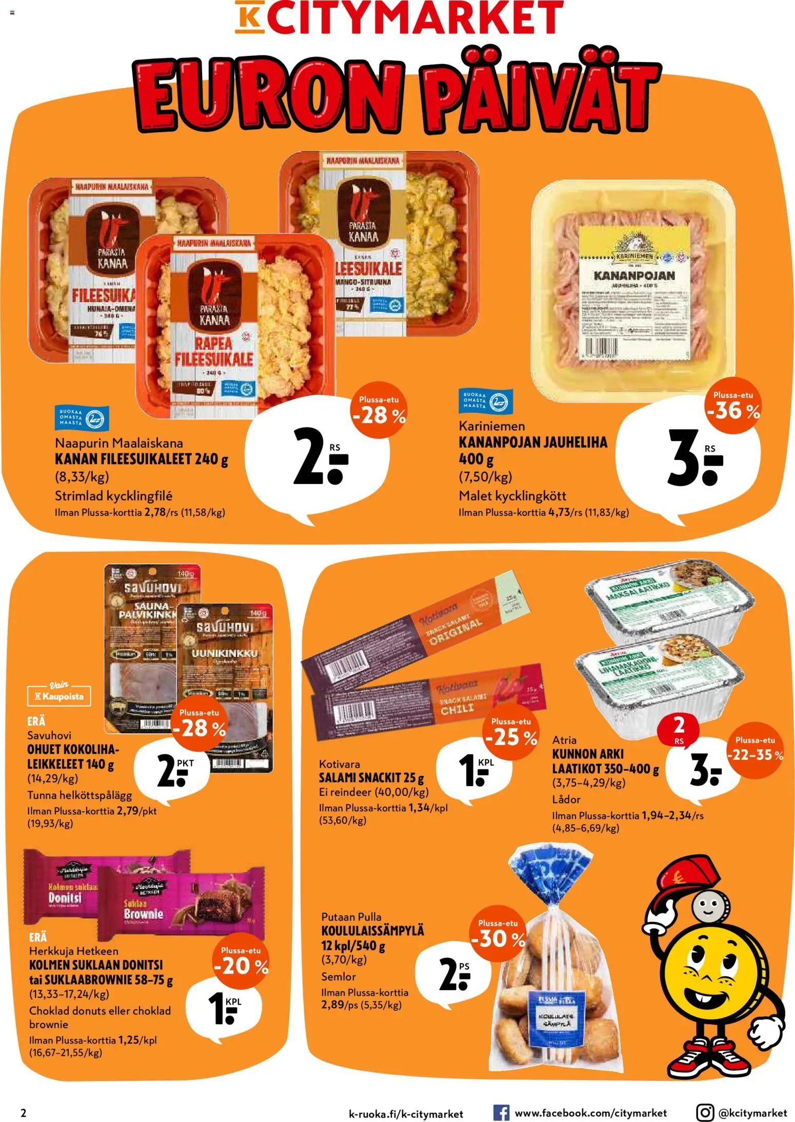K-Citymarket tarjoukset – voimassa 08.06.2026 alkaen | Sivu: 2 | Tuotteet: Jauheliha, Kana, Chili, Pulla