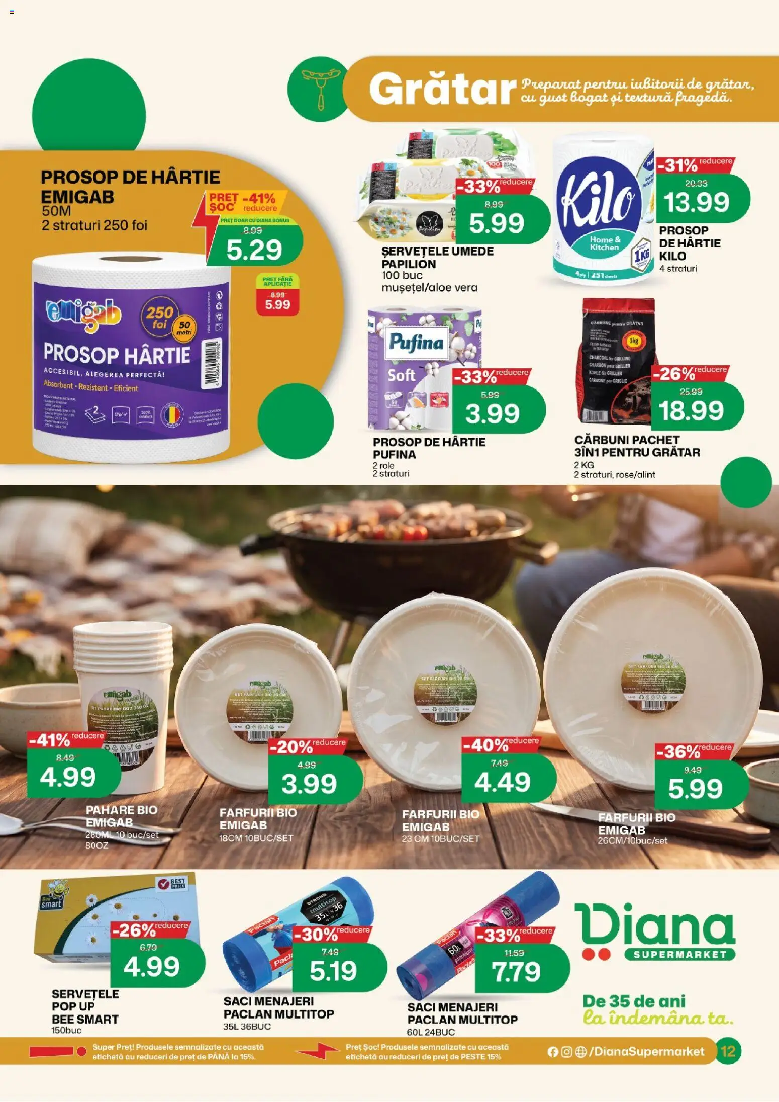 Noul catalog Diana – valabil de la 01.08.2026 | Pagină: 12 | Produse: Şerit ödül, Pahare, Grătar, Șervețele umede