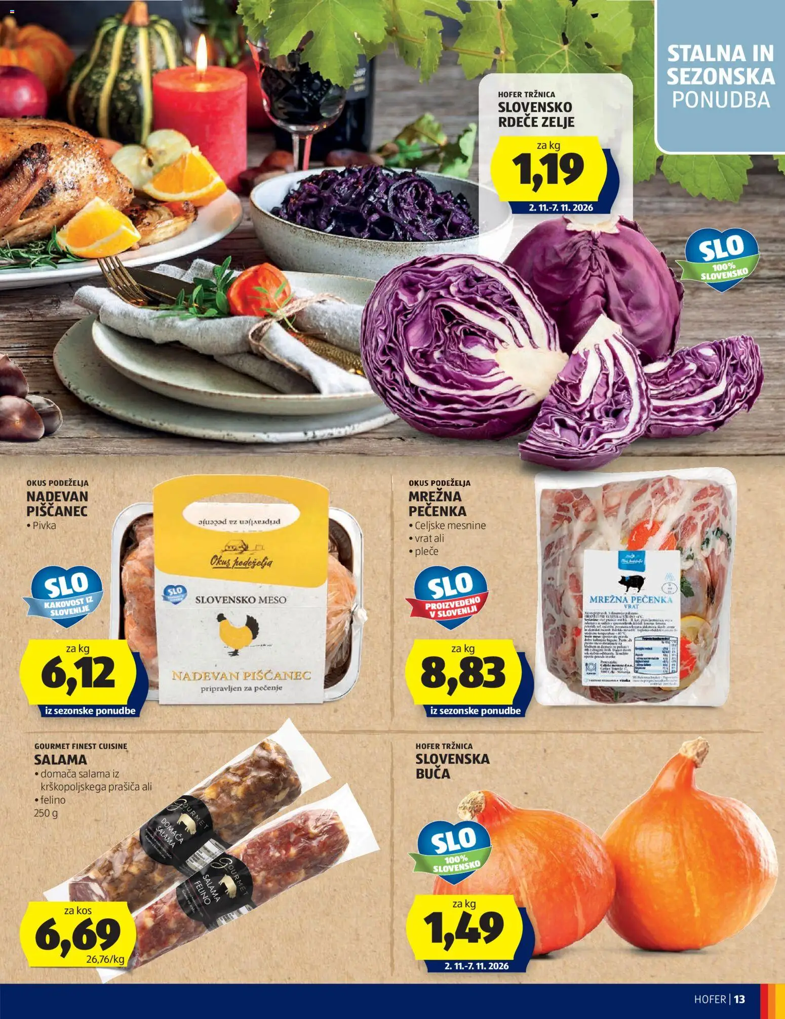 Hofer SI katalog | vrijedi od 28.10.2026 | Stranica: 13 | Proizvodi: Vrat, Meso, Salama, Zelje