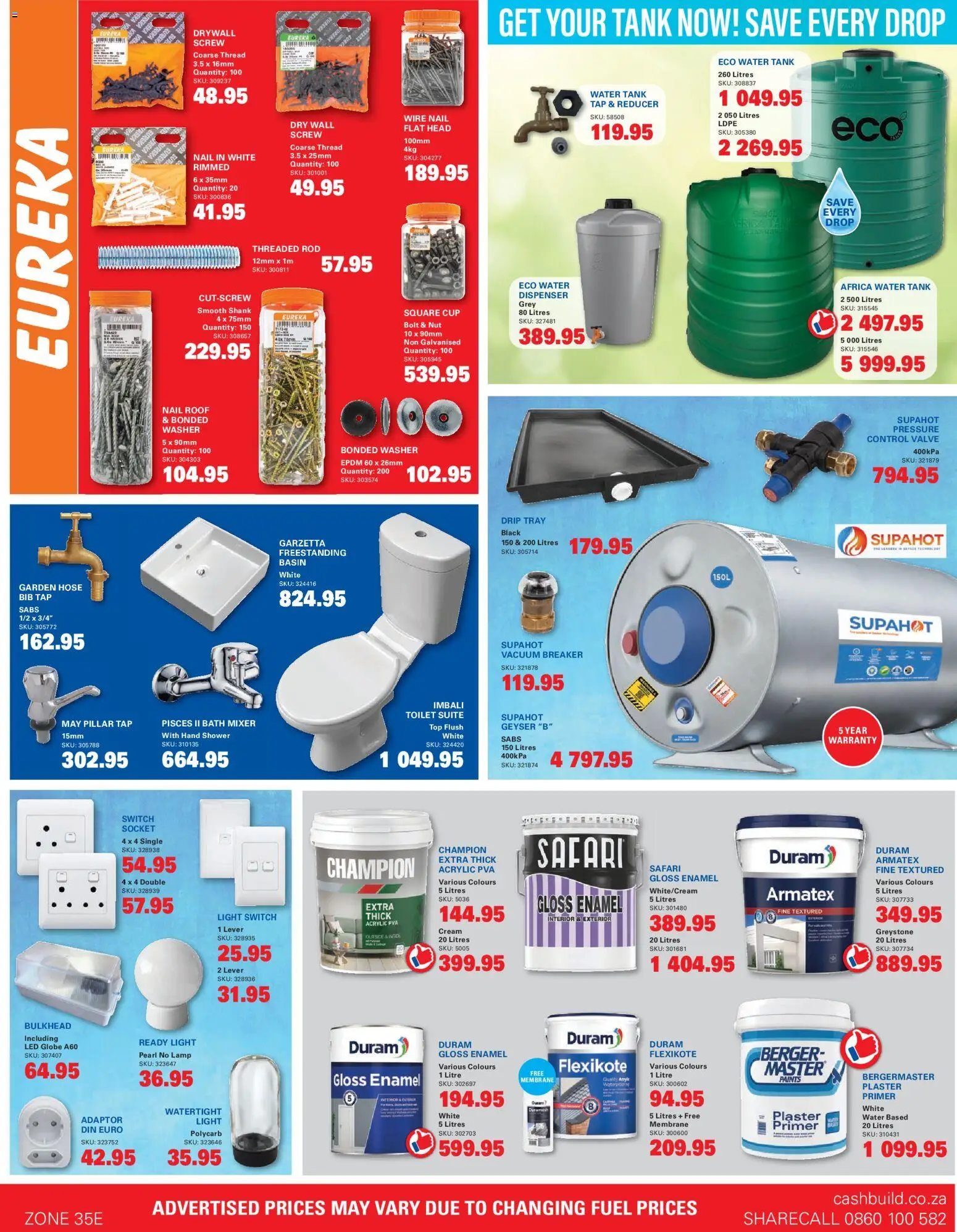 New Cashbuild catalogue – valid from 21/09/2026 | Page: 3 | Products: Tank, Geyser, Plaster, Water