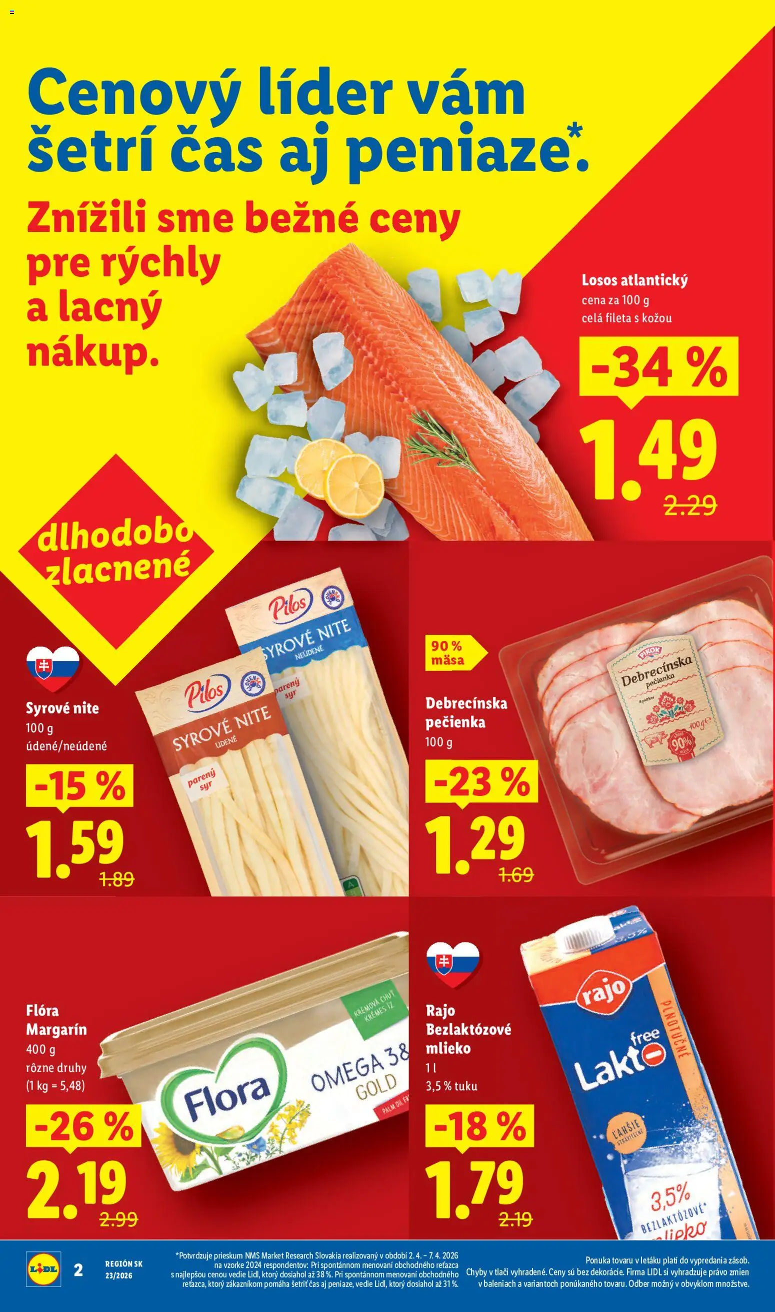 Nové Lidl akcie – leták je platný od 01.06.2026 | Strana: 2 | Produkty: Mlieko, Losos, Bezlaktózové mlieko, Flora
