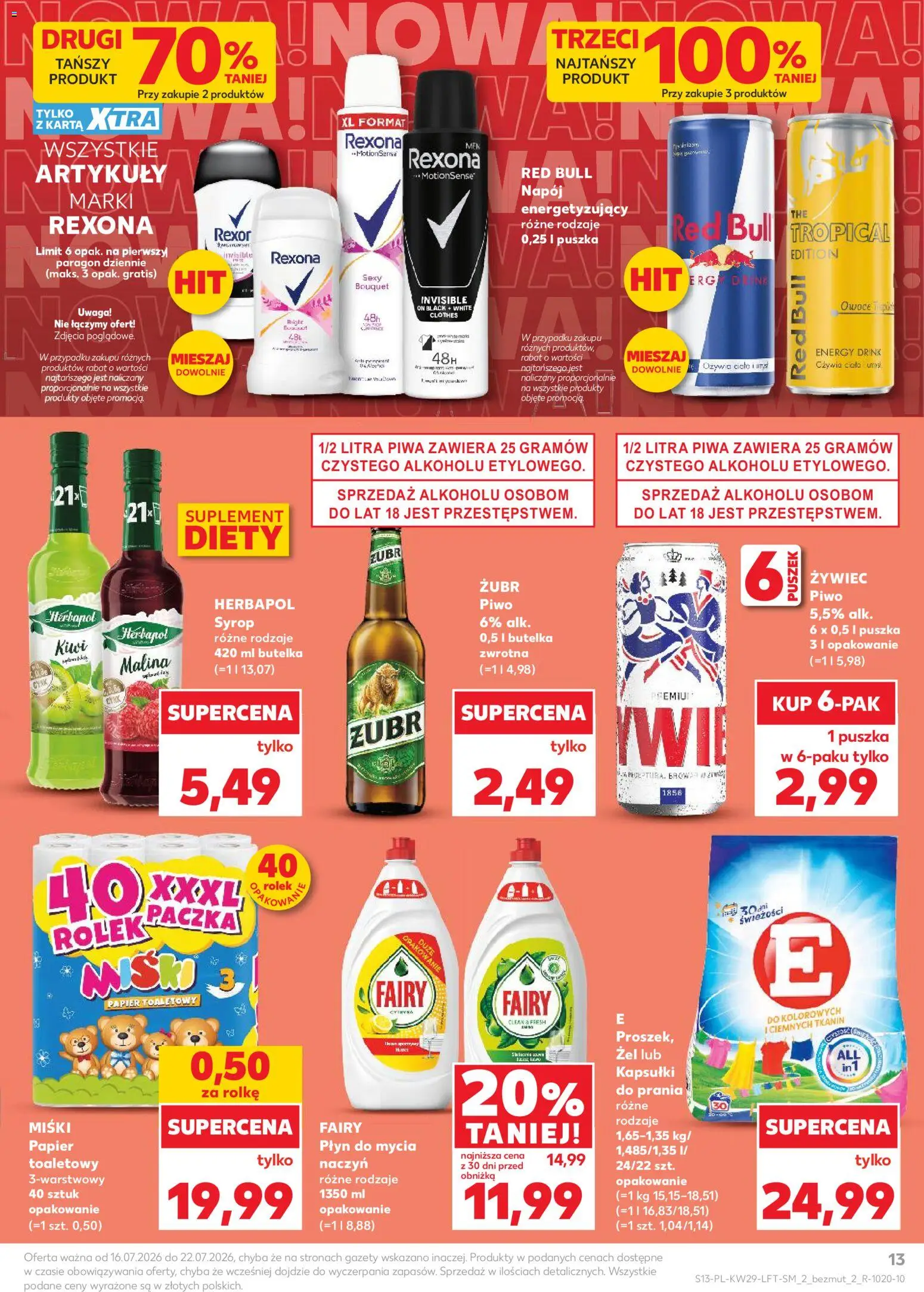 Kaufland Polsko leták od 16.07.2026 | Strana: 13 | Produkty: Zubr, Red Bull, Rexona, Energy drink