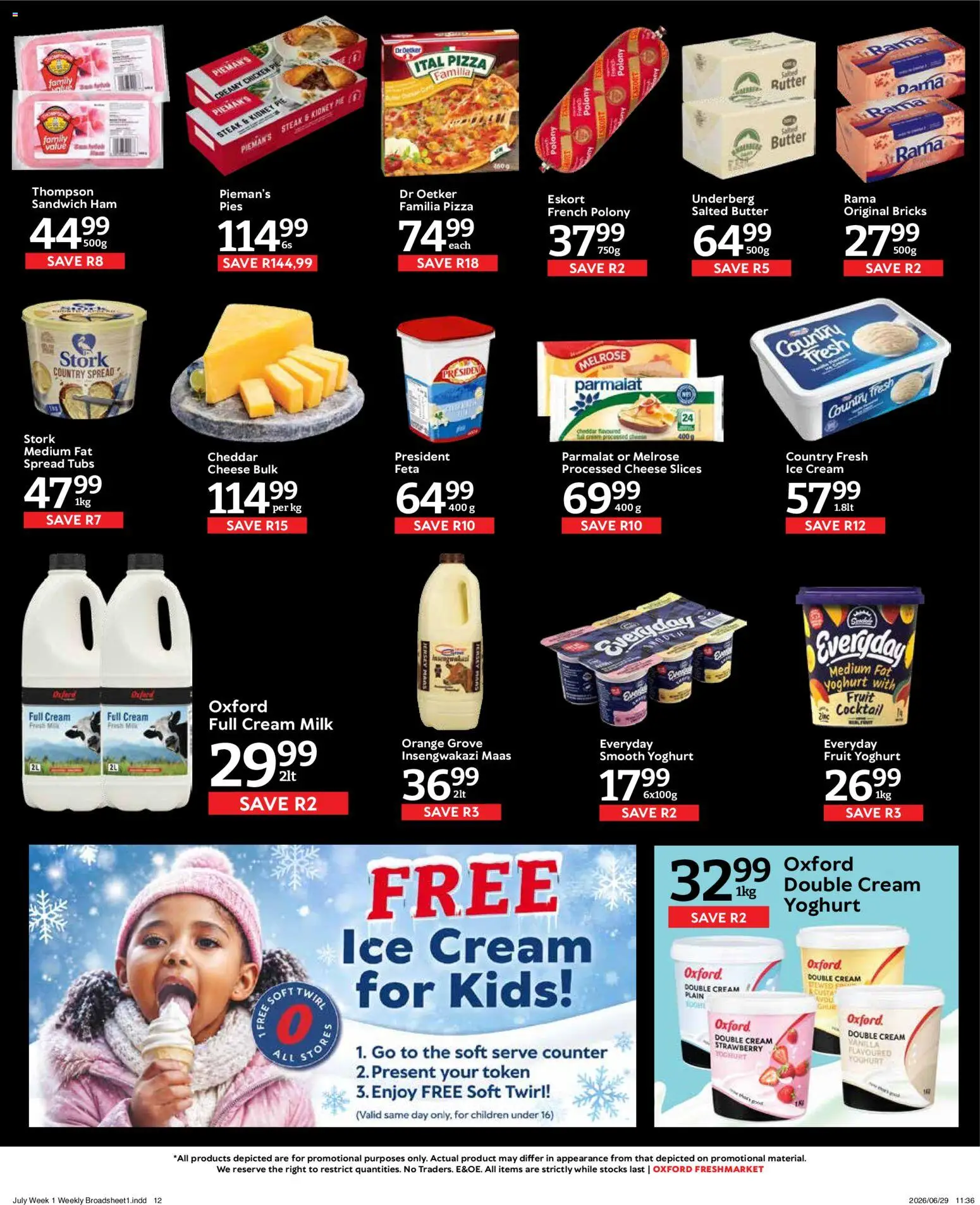 New Oxford Freshmarket catalogue – valid from 01/07/2026 | Page: 12 | Products: Butter, Cheese, Polony, Pizza