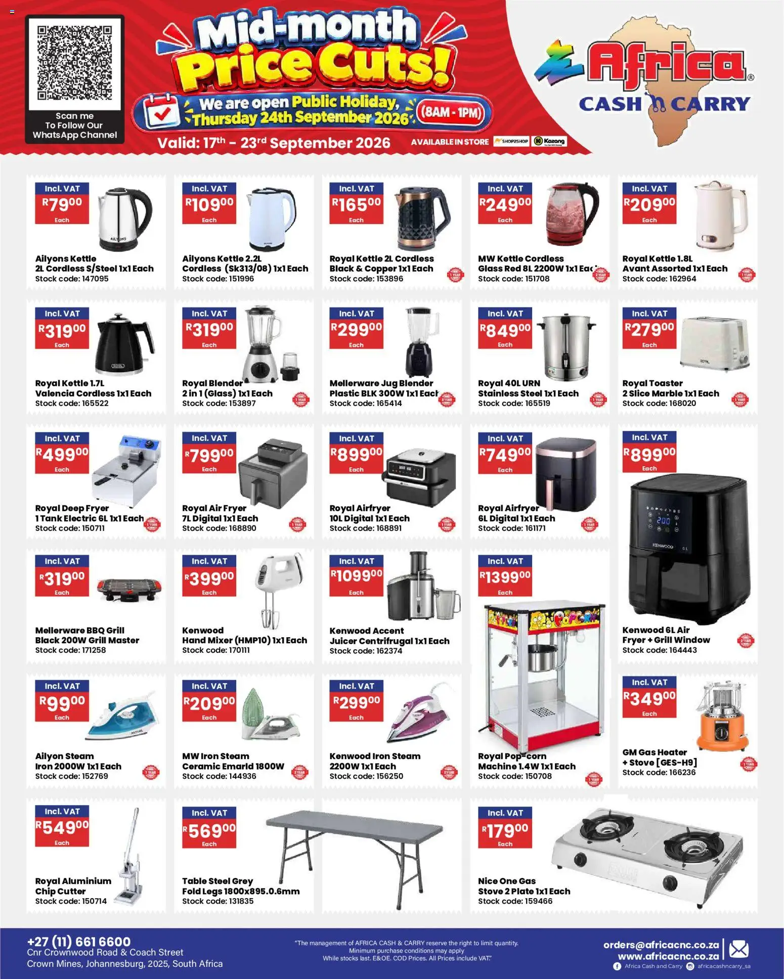 New Africa Cash & Carry catalogue – valid from 17/09/2026 | Page: 32 | Products: Tank, Stove, Toaster, Table