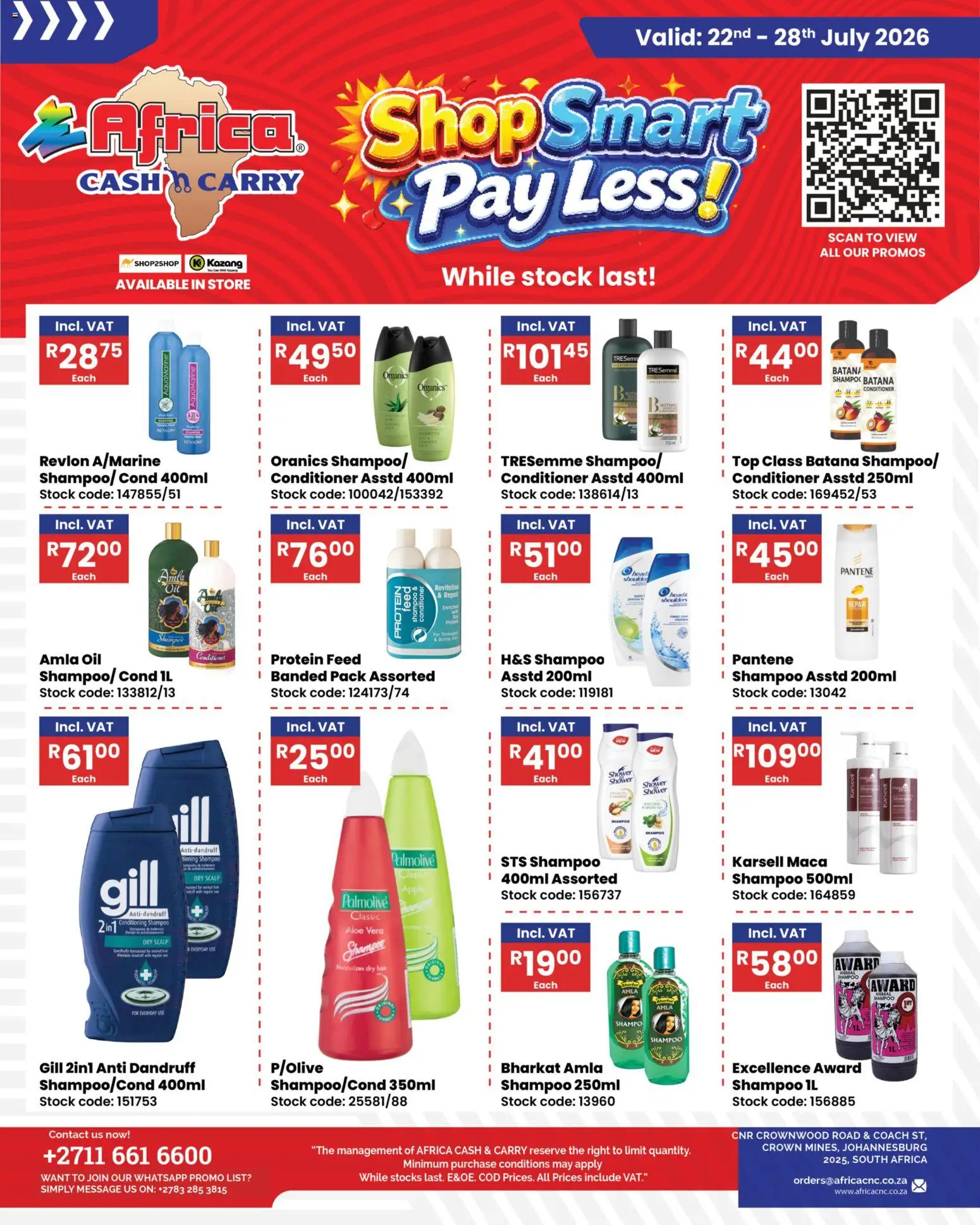 New Africa Cash & Carry catalogue – valid from 22/07/2026 | Page: 1 | Products: Detergente líquido, Oil, Shampoo, Conditioner