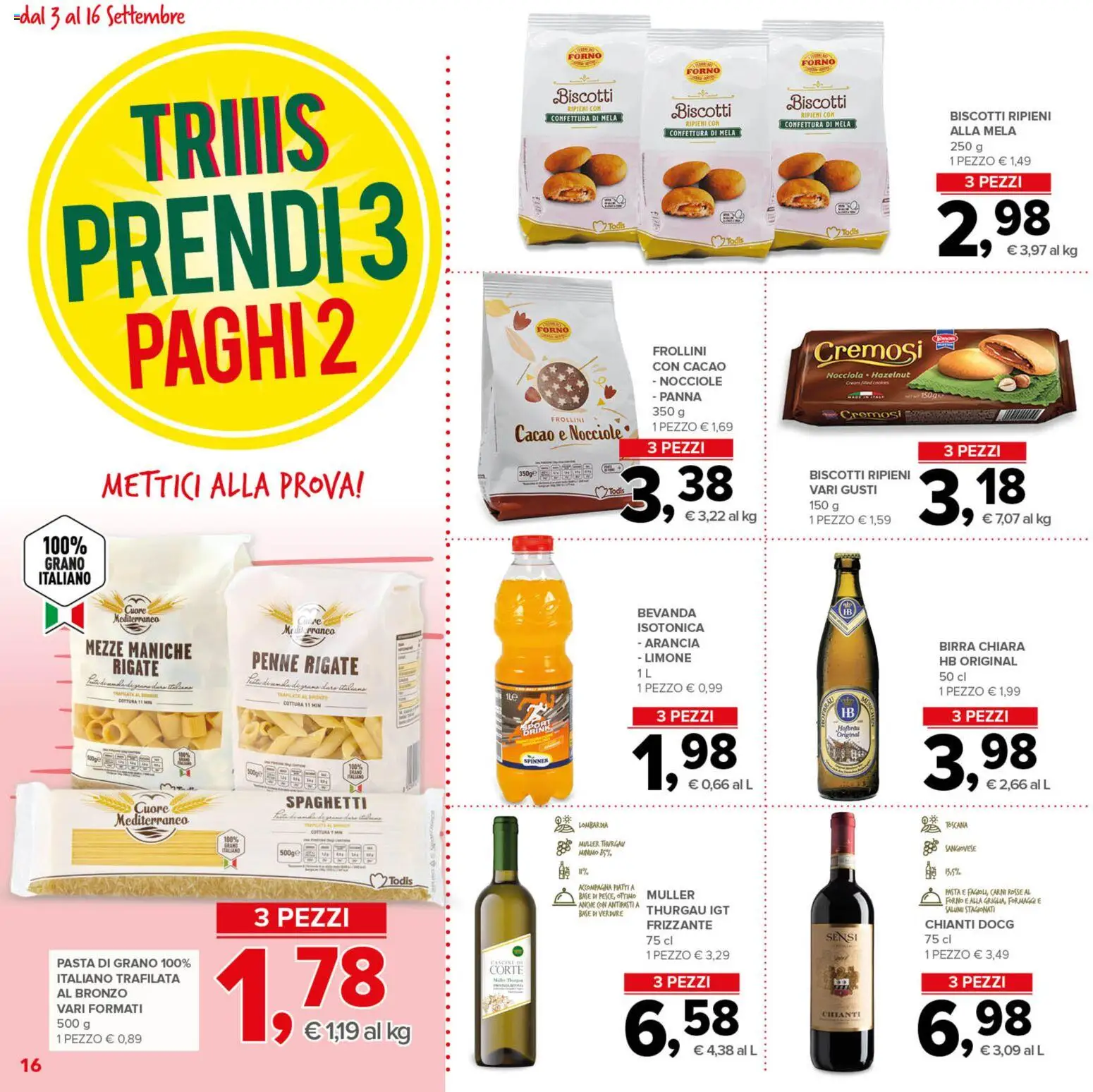 Volantino Todis del 03/09/2026 | Pagina: 16 | Prodotti: Piatti, Panna, Cacao, Frollini