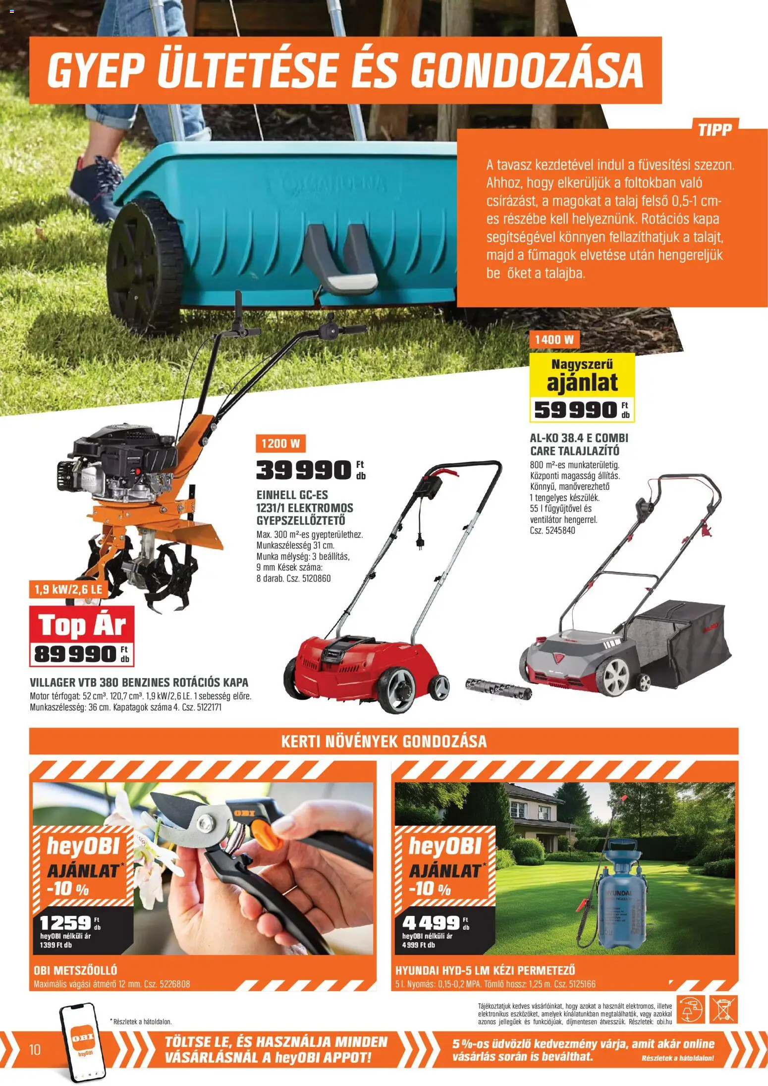 OBI akciós ujság - amely érvényes a következő dátumtól: 03.03.2026 | Oldal: 10 | Termékek: Ventilátor, Talajlazító, Kézi permetező, Metszőolló