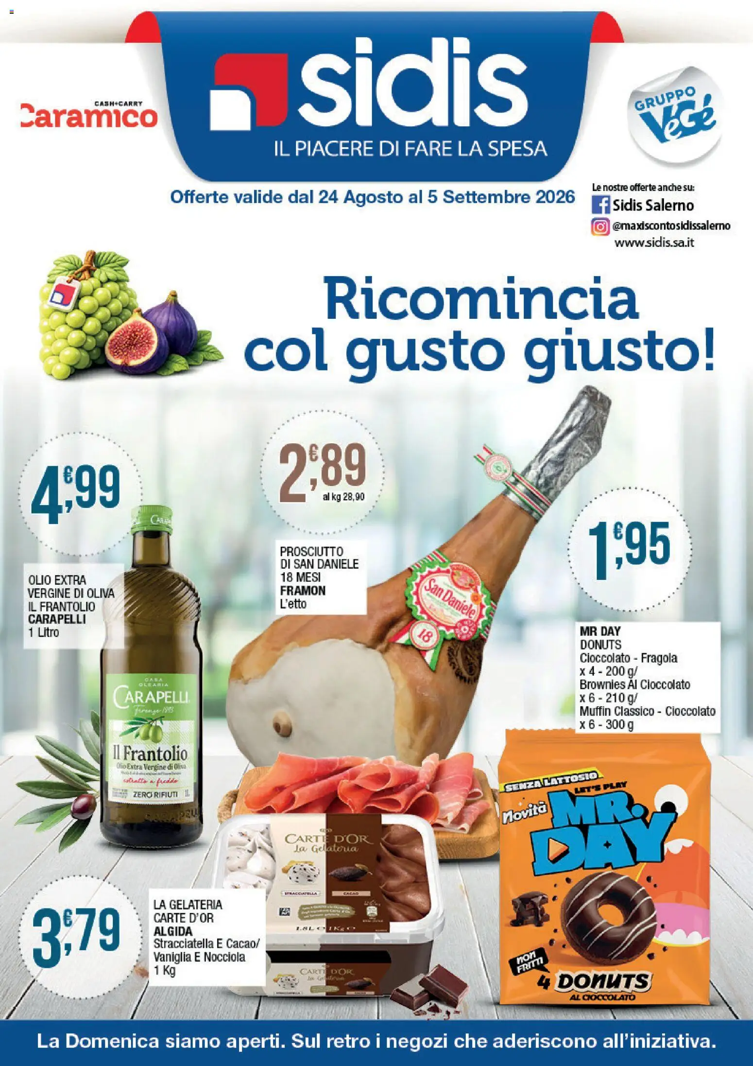 Volantino Sidis del 24/08/2026 | Pagina: 1 | Prodotti: Olio, Prosciutto, Muffin, Stracciatella