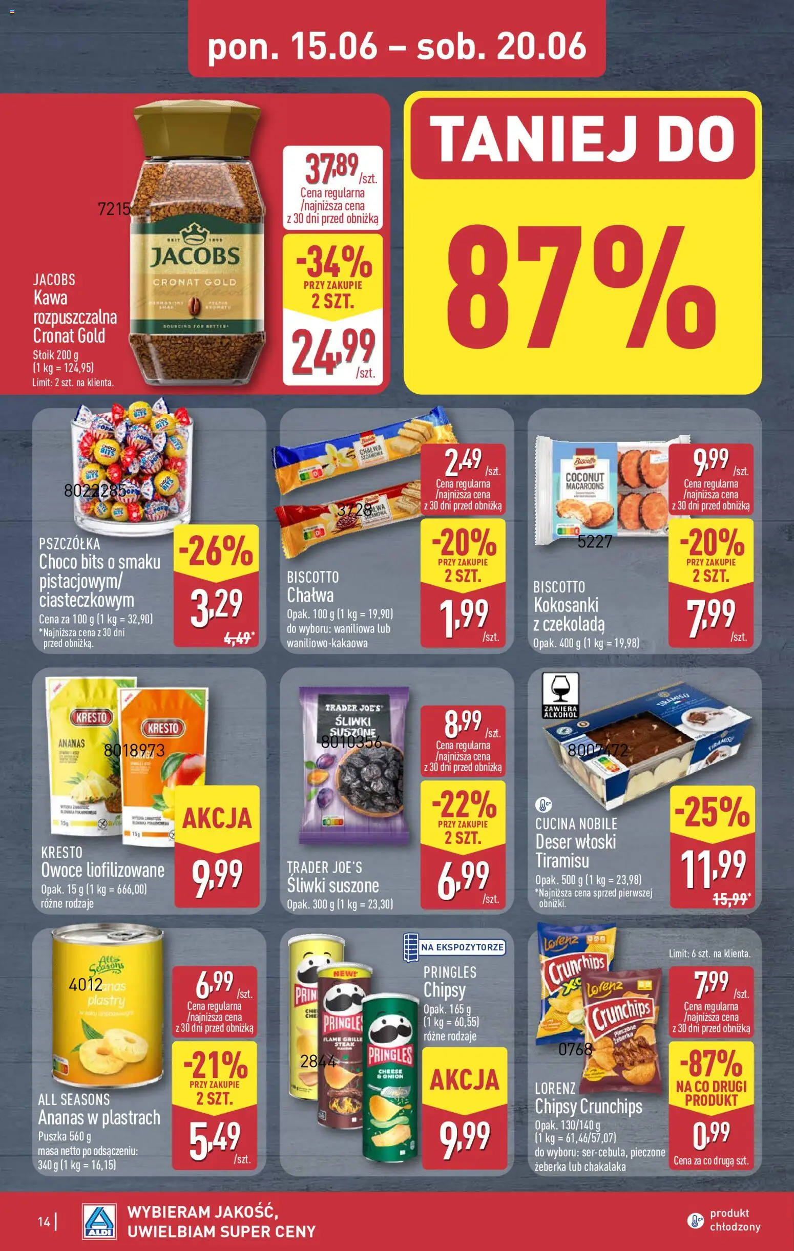 Aldi Polsko leták od 15.06.2026 | Strana: 14 | Produkty: Tiramisu, Pringles, Steak, Chipsy