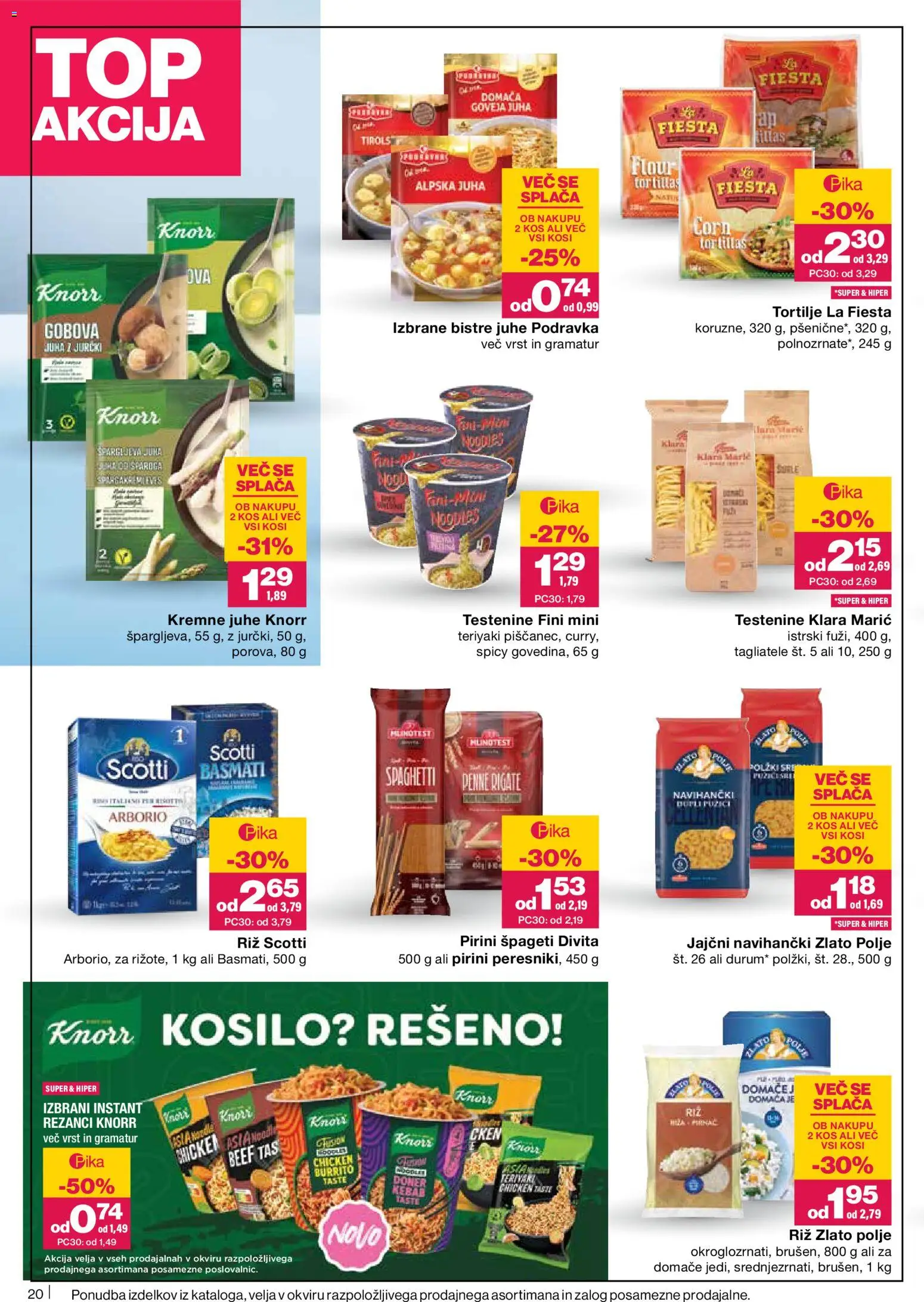 Novi Mercator katalog ponudbe – veljaven od 07.05.2026 | Stran: 20 | Izdelki: Juha, Top doble cara, Riz, Spageti