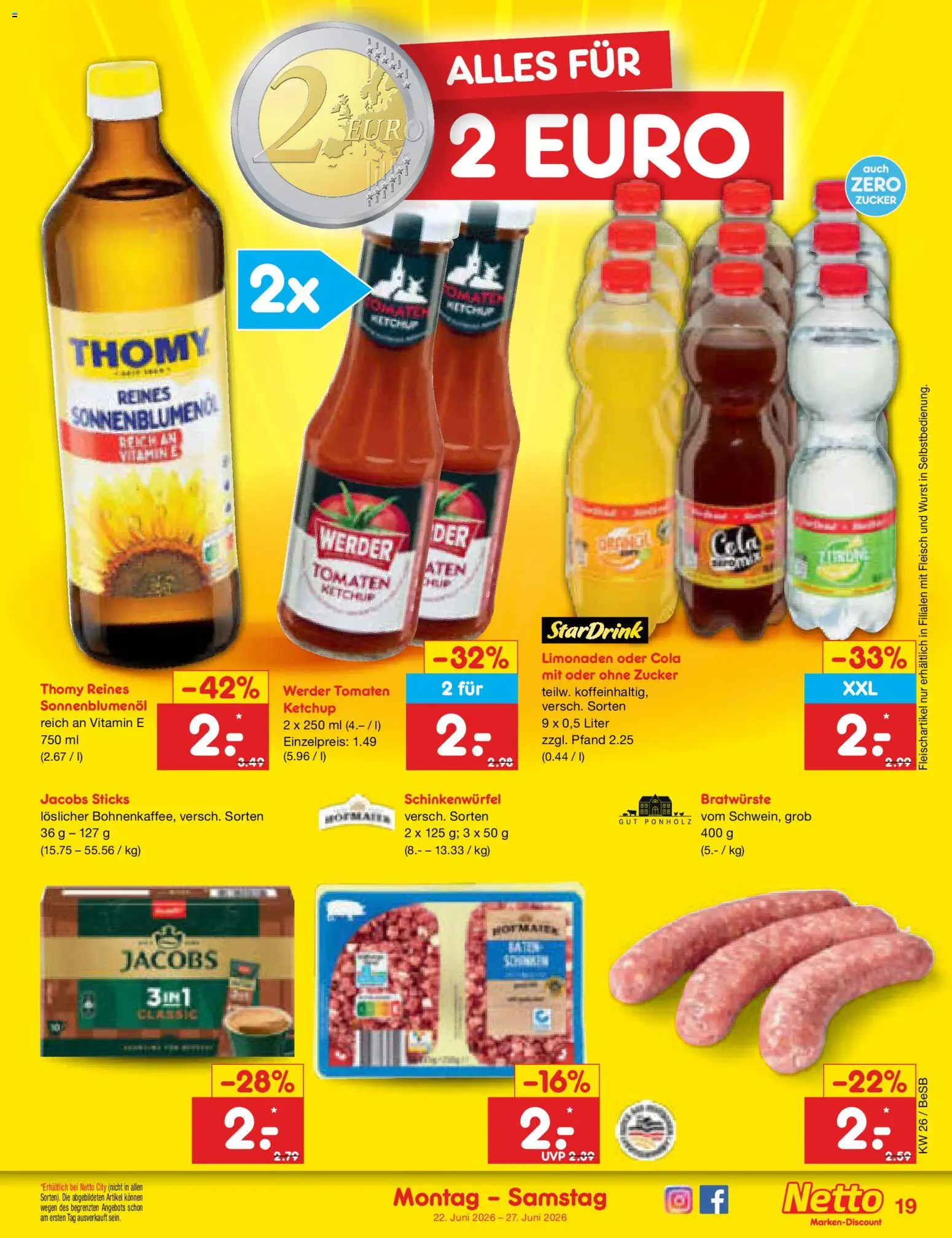 Netto Marken-Discount Prospekt – gültig ab 22.06.2026 | Seite: 23 | Produkte: Cola, Zucker, Ketchup, Fleisch