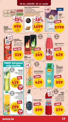FUZE TEA*, többféle, 1,5 liter, 399 Ft/liter, PENNY Kártyával: 279 Ft/liter - amely érvényes a következő dátumtól: 2026.08.06. | Oldal: 21 | Termékek: Nescafé, Gyümölcsital, Kávé, Kiwi