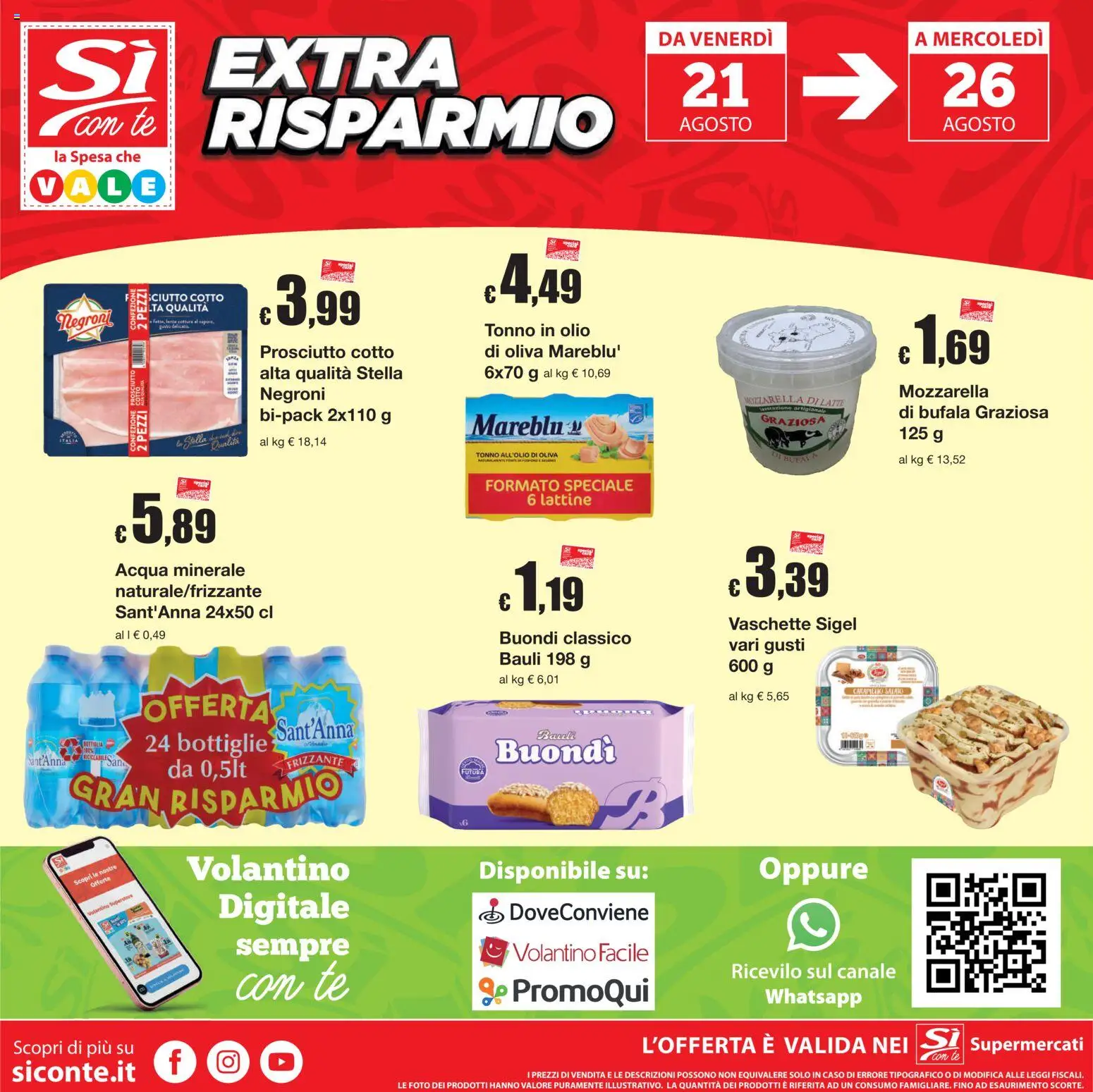 Volantino Sì con Te del 13/08/2026 | Pagina: 20 | Prodotti: Prosciutto Cotto, Latte, Tonno, Vaschette