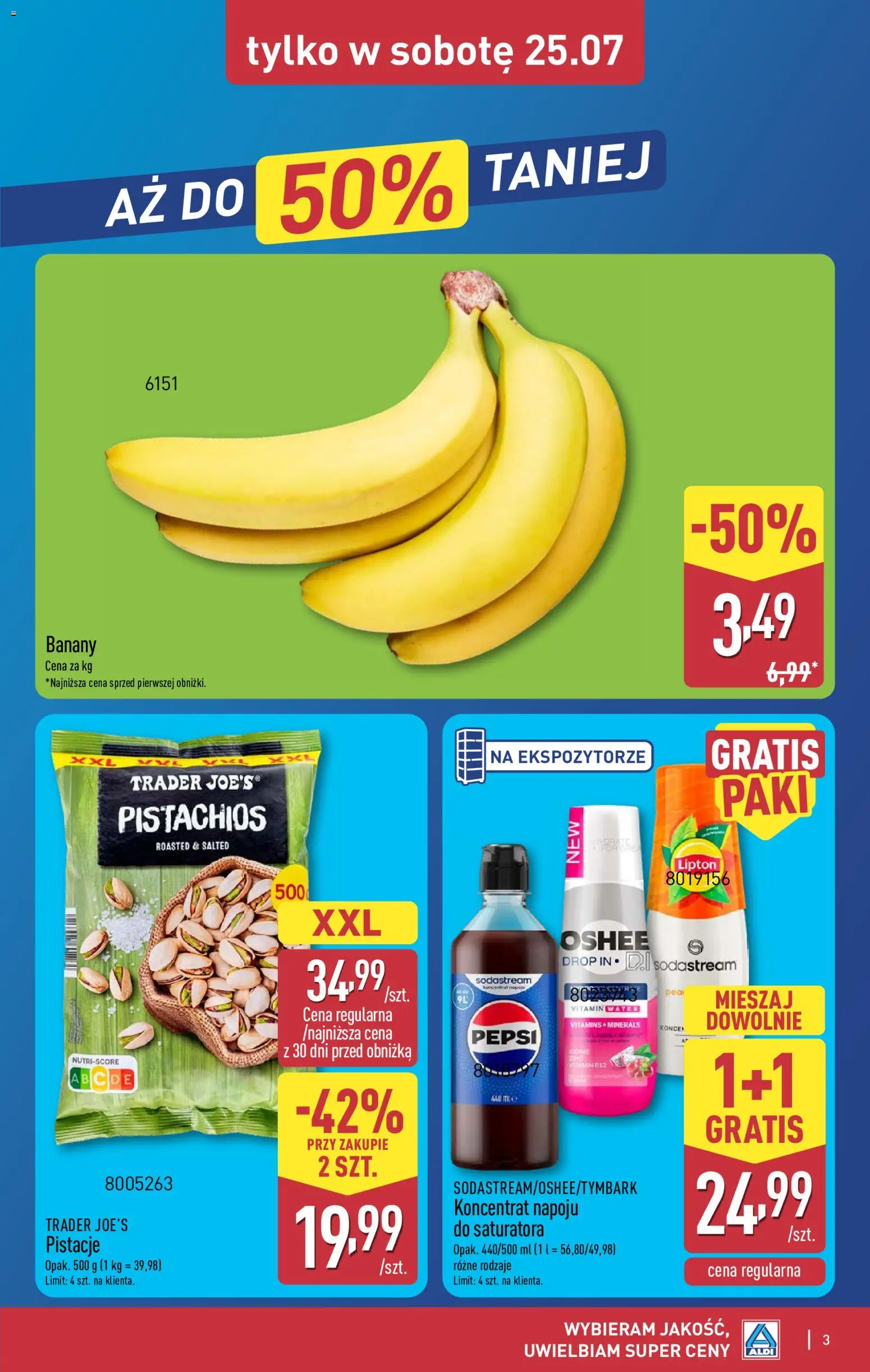 Aldi Polsko leták - Na tani weekend od 23.07.2026 | Strana: 3 | Produkty: Banány, Pepsi, Sodastream