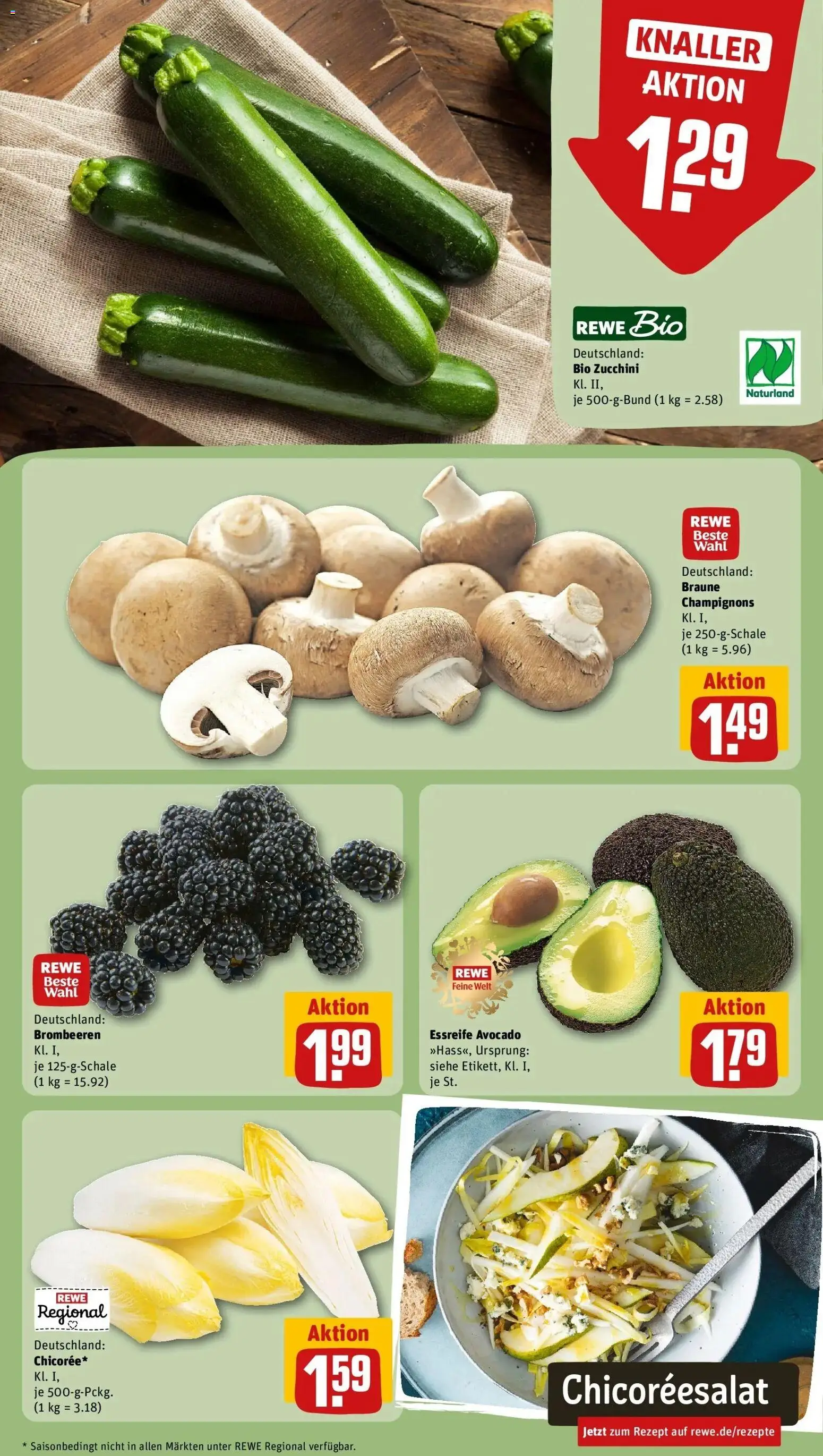 REWE Prospekt ab 17.08.2026 zum Blättern » Angebote | Seite: 5 | Produkte: Avocado, Champignons, Zucchini