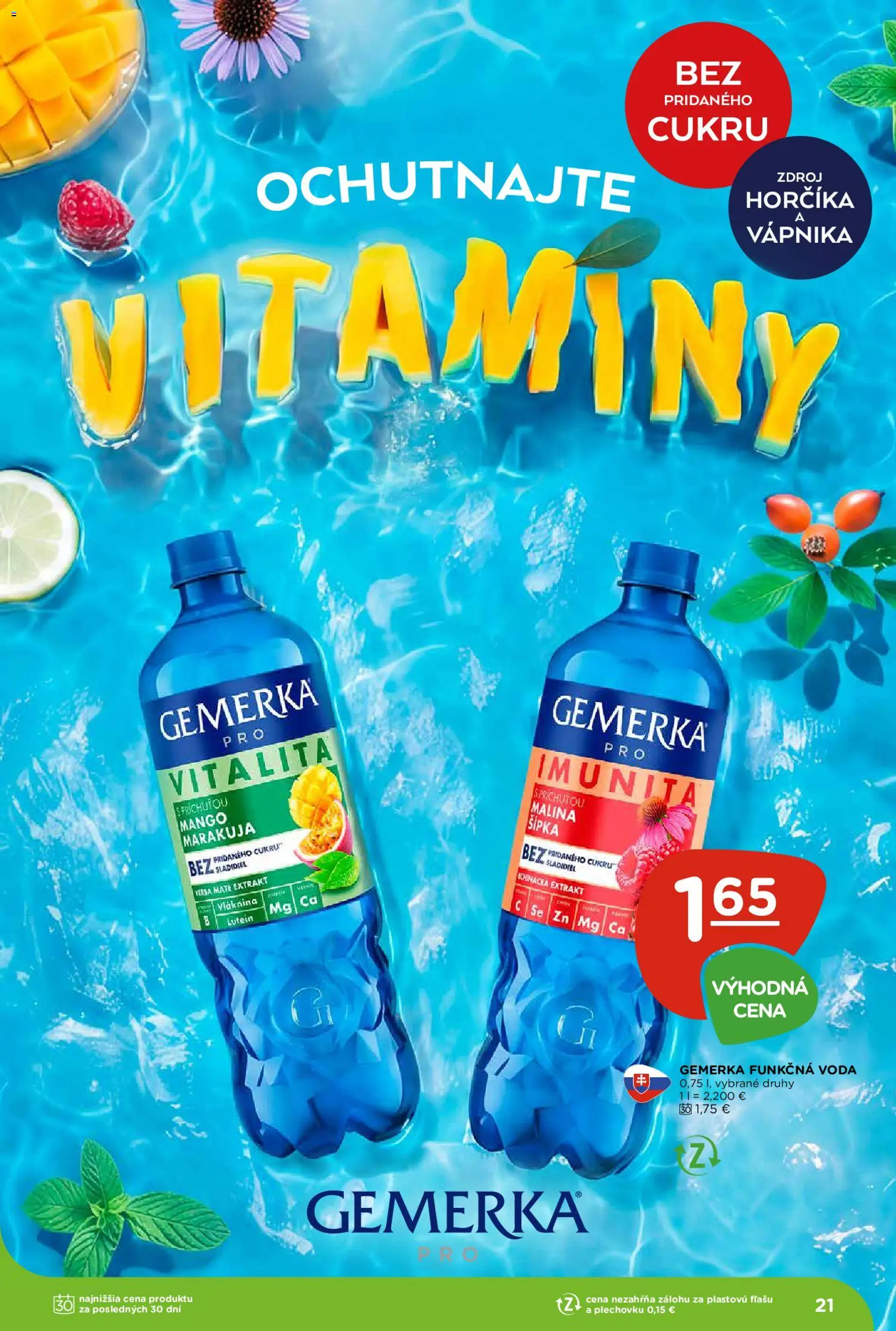 Nové Terno akcie – leták je platný od 24.09.2026 | Strana: 21 | Produkty: Voda, Mango, Gemerka