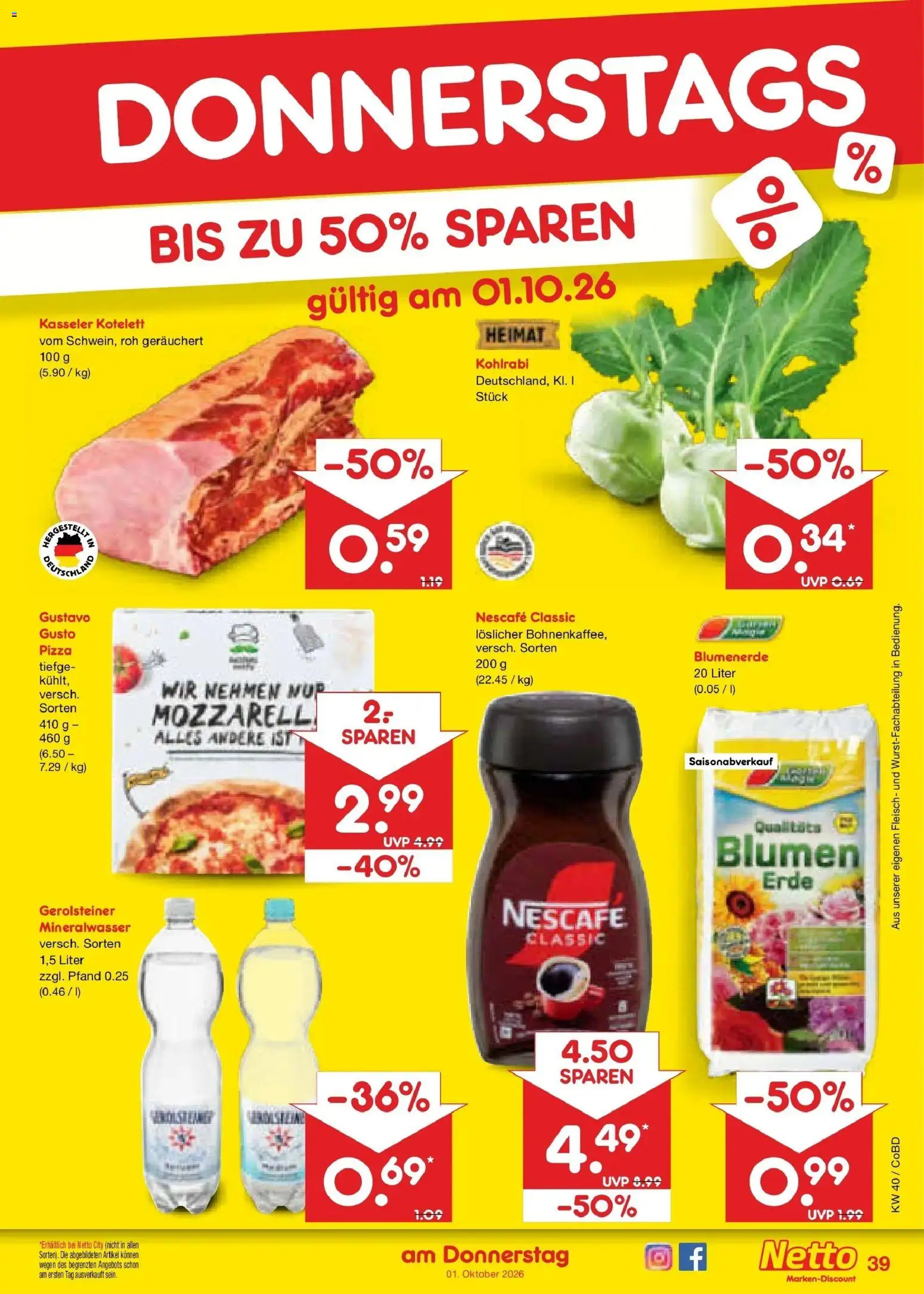 Netto Marken-Discount Prospekt Delitzsch – gültig ab 28.09.2026 | Seite: 61 | Produkte: Blumen, Mineralwasser, Pizza, Fleisch