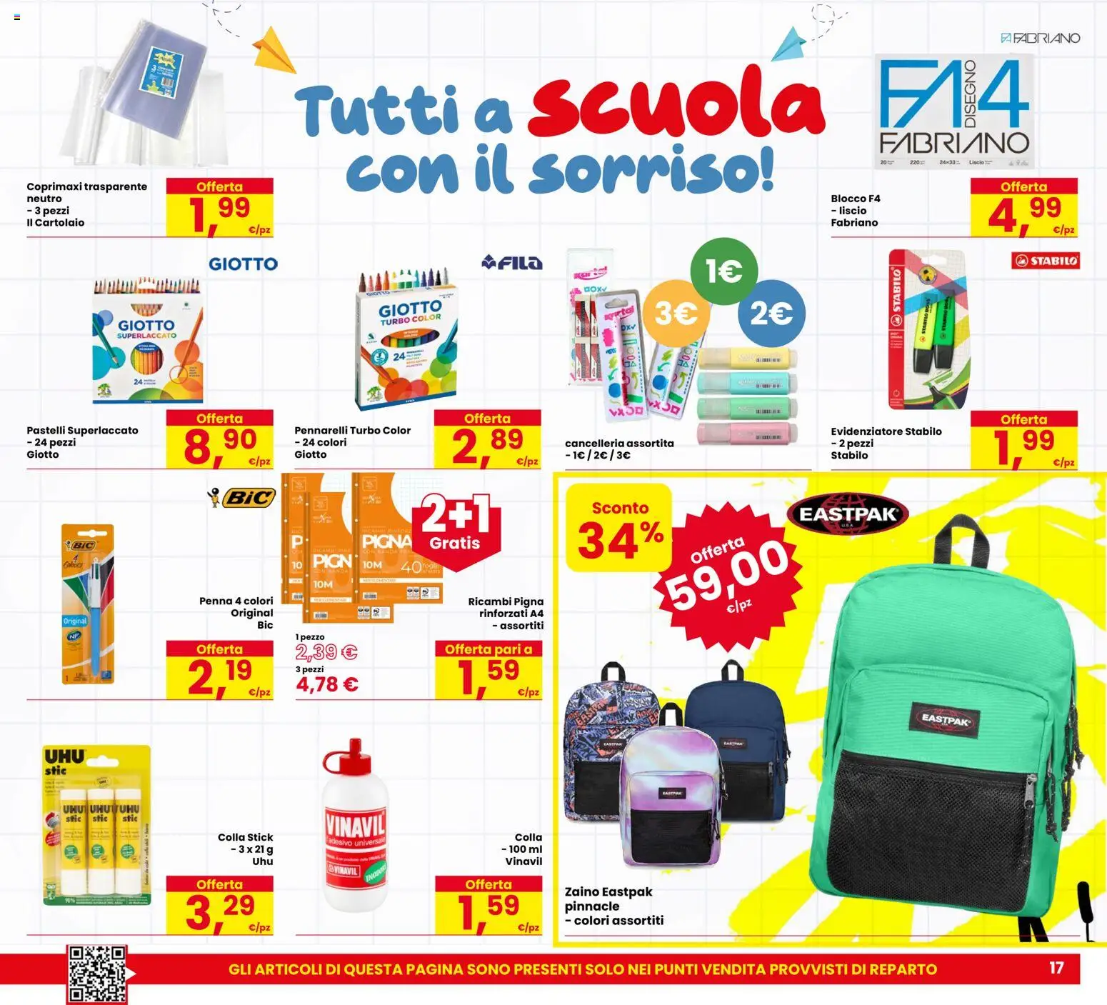 Volantino Eurospar del 03/09/2026 | Pagina: 17 | Prodotti: Zaino, Colla, Evidenziatore, Pennarelli