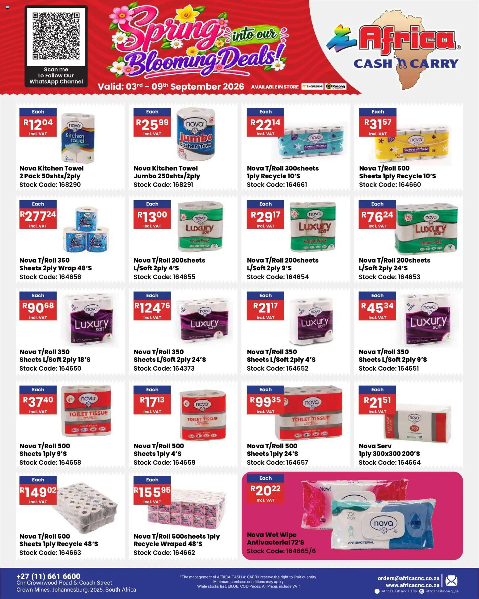 New Africa Cash & Carry catalogue – valid from 03/09/2026 | Page: 66 | Products: Toilet, Towel, Stock
