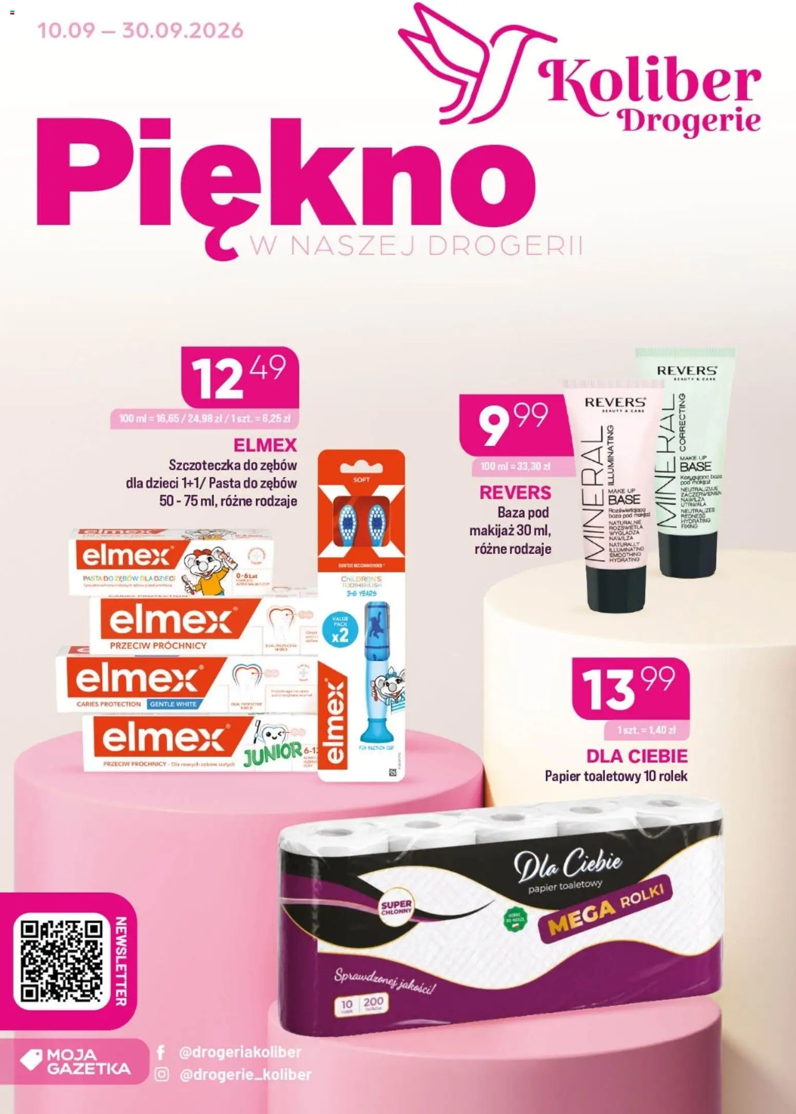 Koliber gazetka od 10.09.2026 | Strona: 1 | Produkty: Papier toaletowy, Pasta do zębów dla dzieci, Pasta, Szczoteczka do zębów