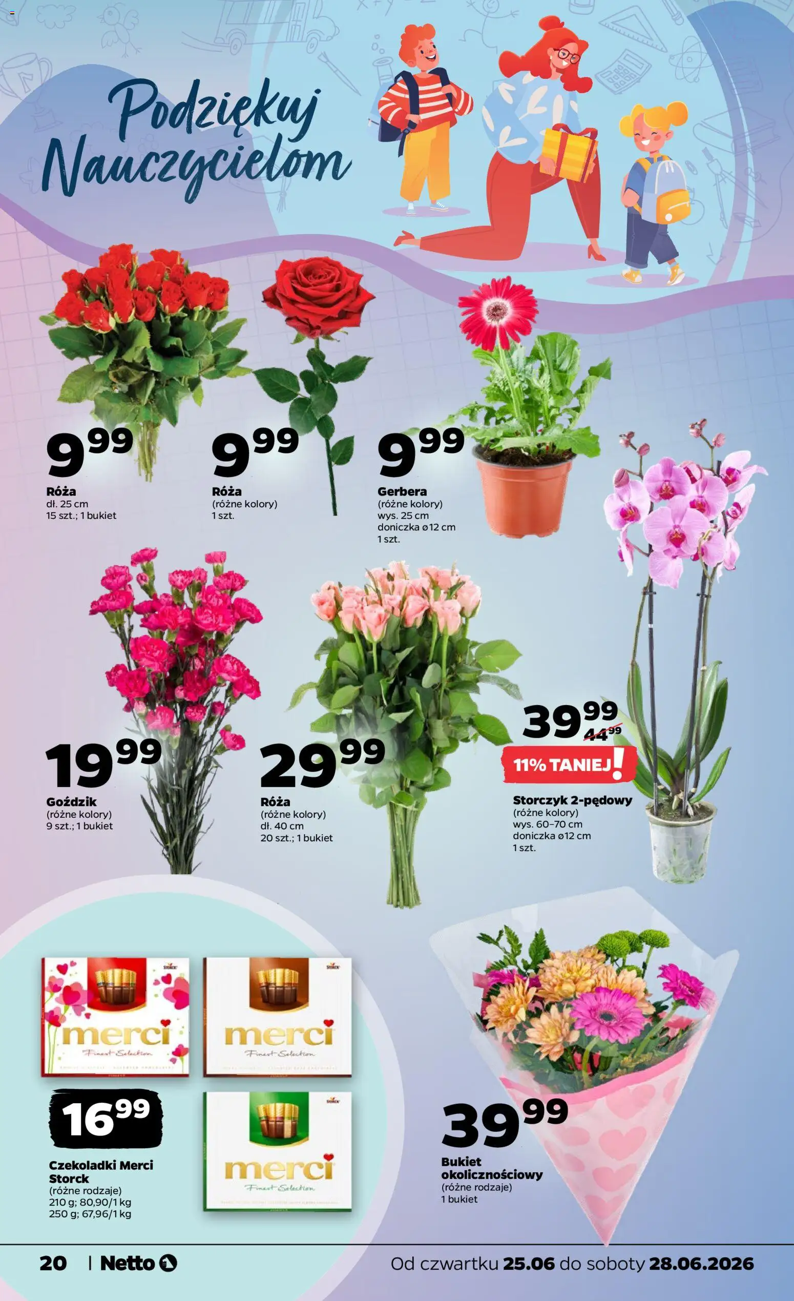 Netto gazetka od czwartku spożywcza od 25.06.2026 | Strona: 20 | Produkty: Czekoladki, Merci, Doniczka, Storczyk