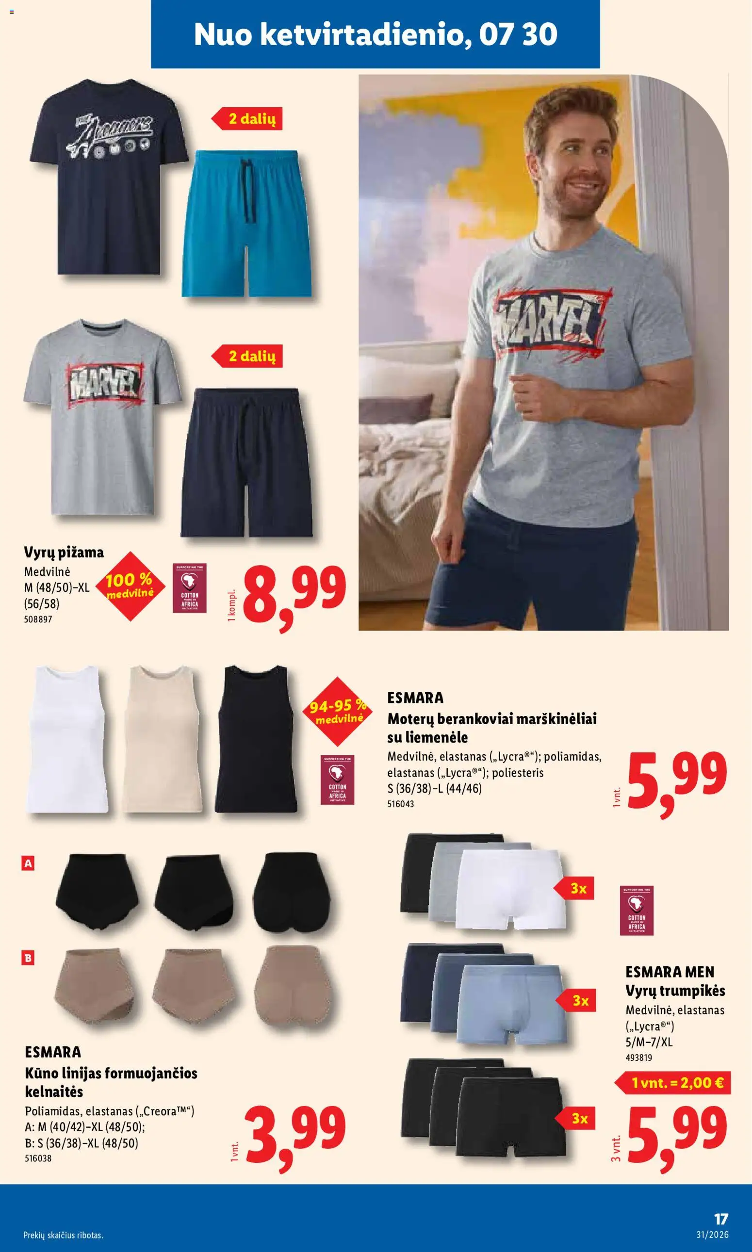 LIDL akcijos nuo 2026.07.27 | Puslapis: 17 | Prekių: Kelnaitės, Liemenėlė, Pižama, Trumpikės