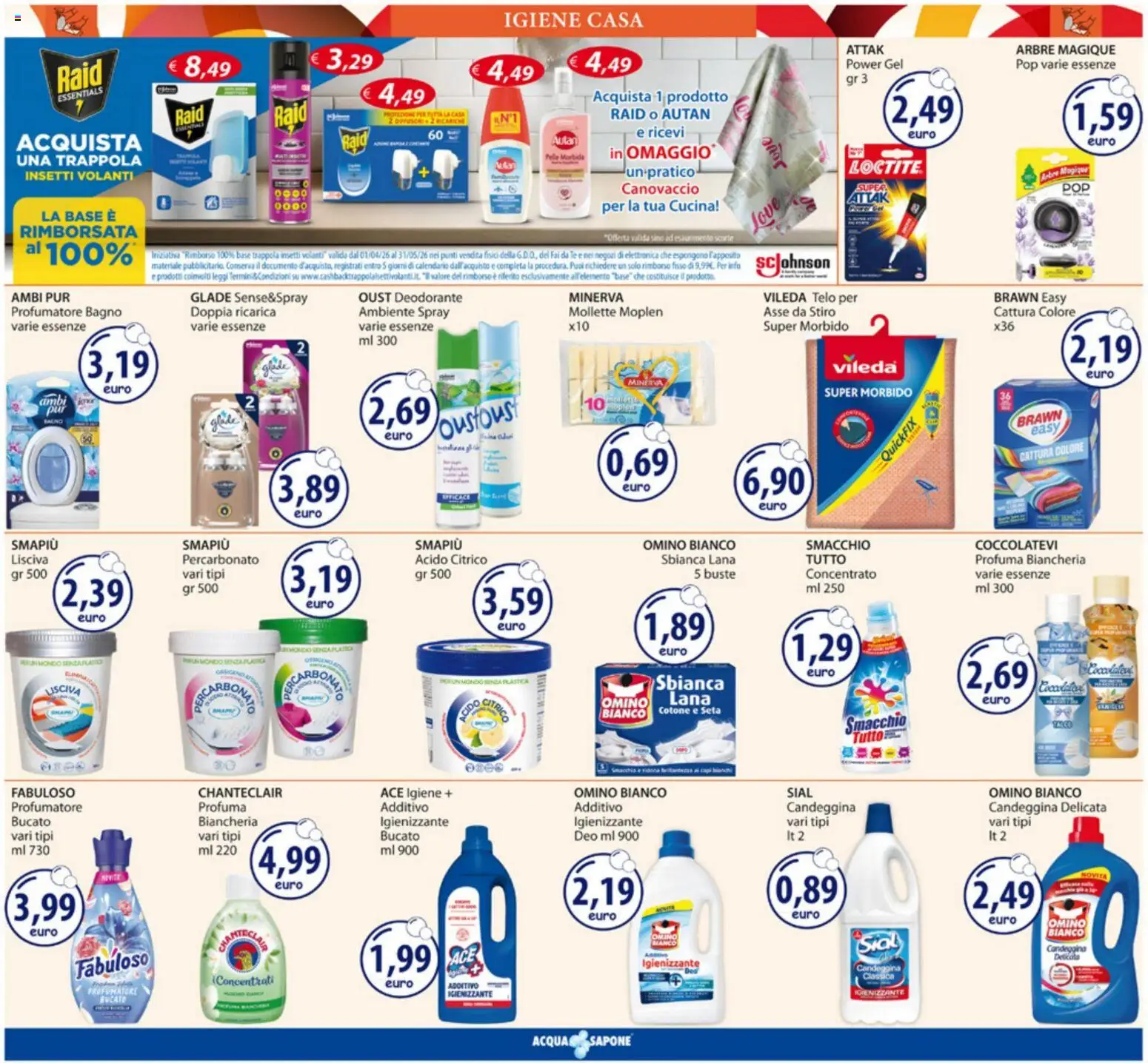 Volantino Acqua e Sapone del 04.05.2026 | Pagina: 19 | Prodotti: Deodorante, Tè, Candeggina, Bagno