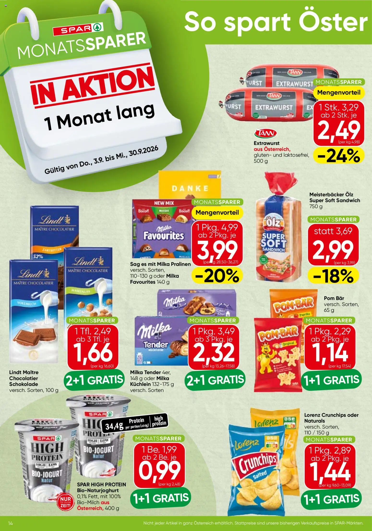 Spar Monatssparer gültig ab 03.09.2026 | Seite: 2 | Produkte: Wurst, Schokolade