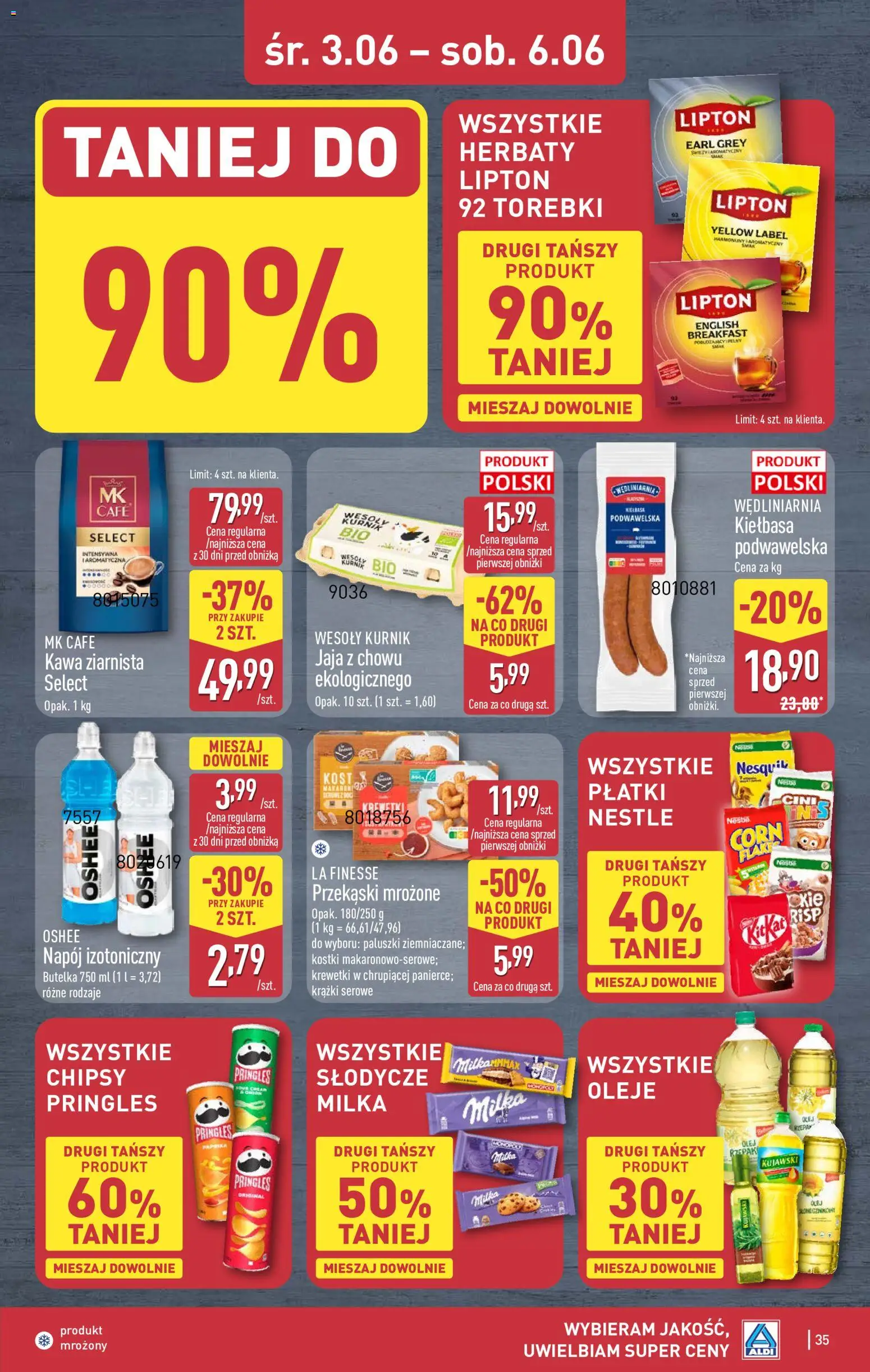 Aldi gazetka od 01.06.2026 | Strona: 35 | Produkty: Chipsy pringles, Olej, Pringles, Torebki