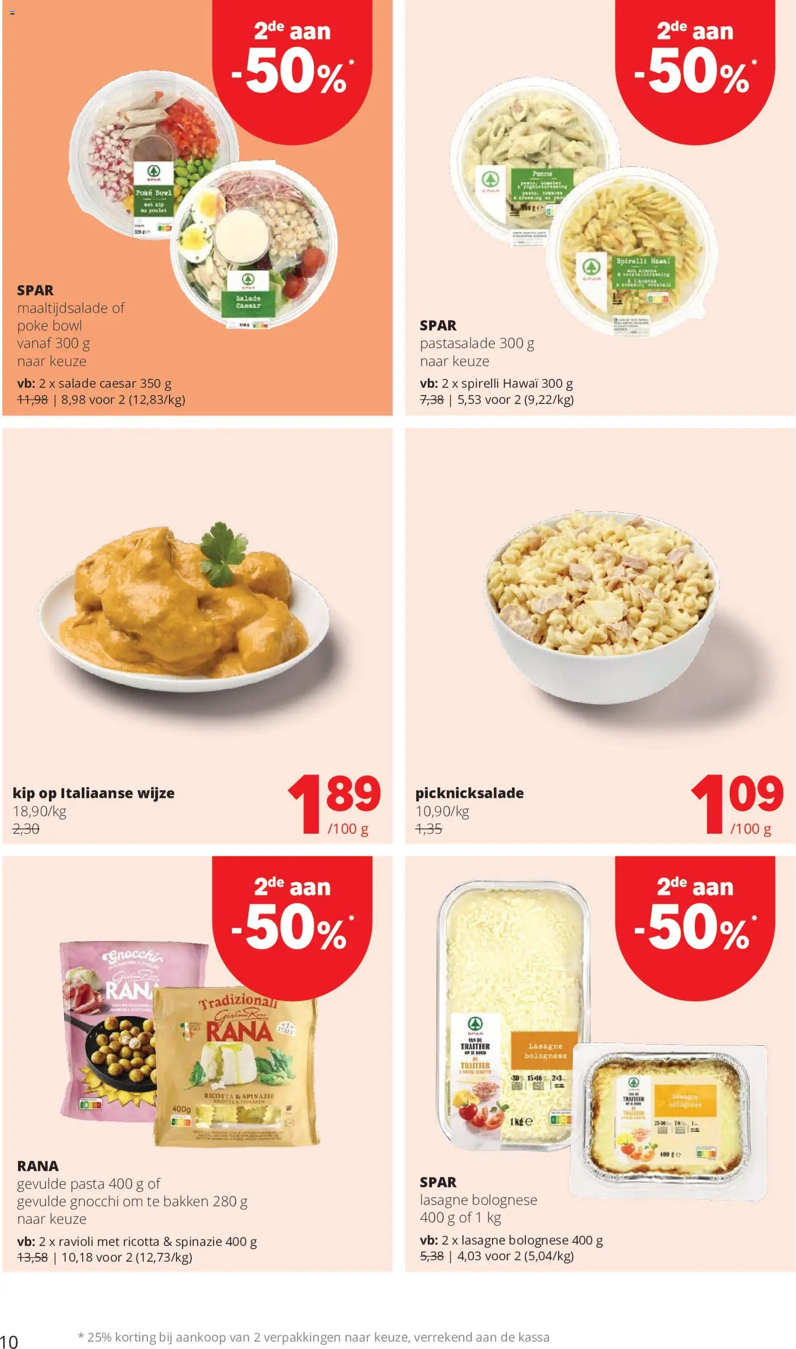 {H1} | Pagina: 10 | Producten: Pasta, Salade, Kip, Spinazie