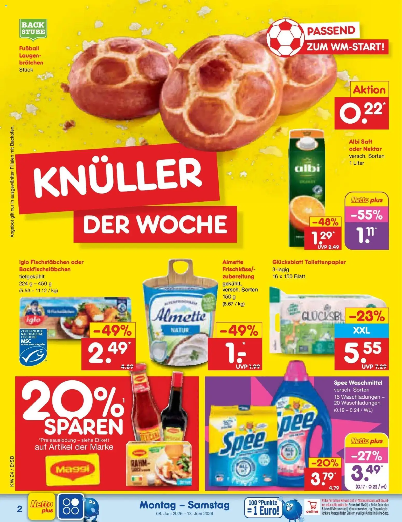Netto Marken-Discount Prospekt Nordhausen – gültig ab 08.06.2026 | Seite: 4 | Produkte: Fußball, Spee, Fischstabchen, Saft