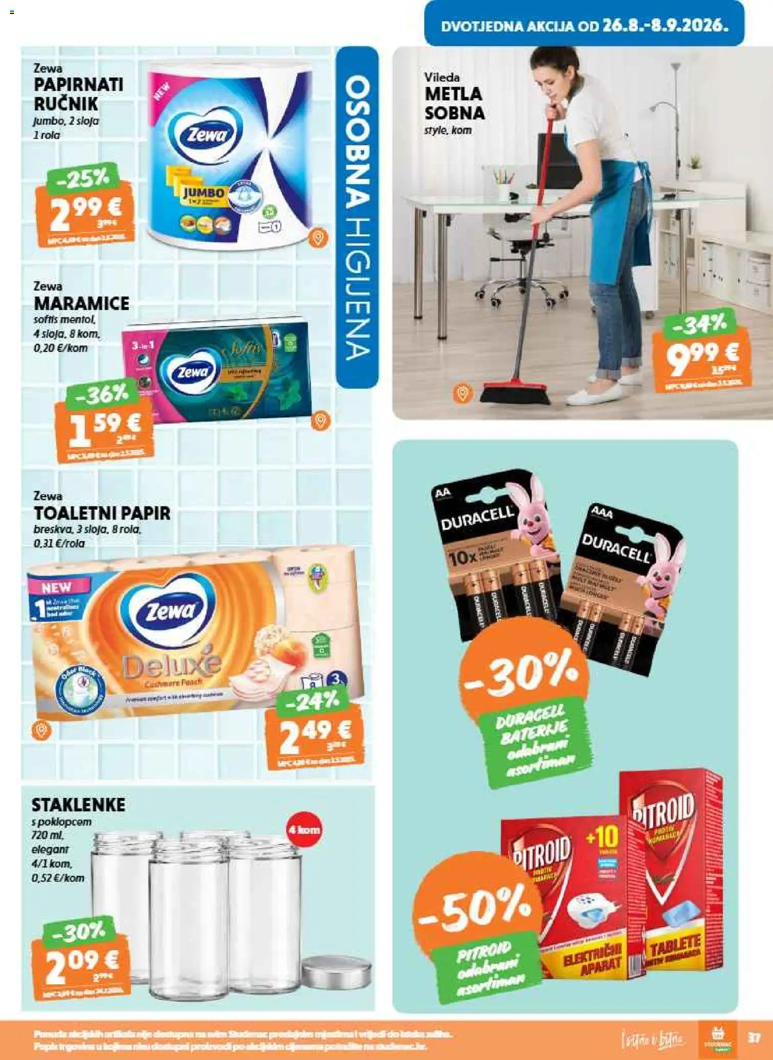 Studenac katalog | vrijedi od 26.08.2026 | Stranica: 37 | Proizvodi: Metla, Staklenke, Ručnik, Maramice