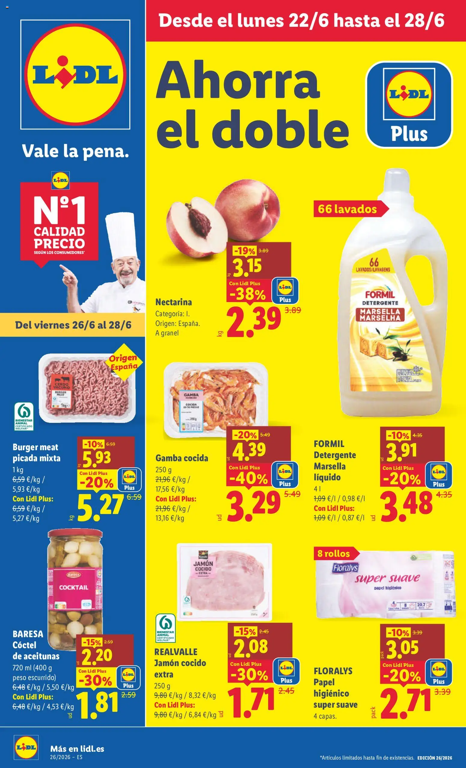 Lidl folleto │ válido desde el 22.06.2026 | Página: 1 | Productos: Detergente, Jamón cocido, Cerdo, Peso