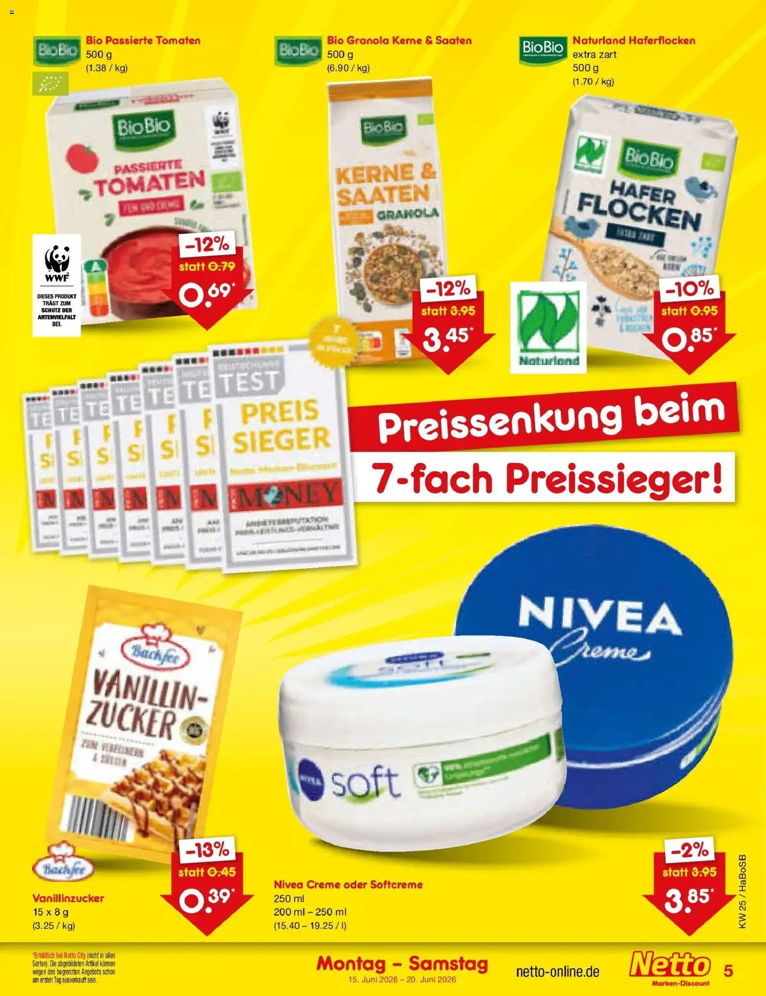 Netto Marken-Discount Prospekt Wuppertal – gültig ab 14.06.2026 | Seite: 5 | Produkte: Tomaten, Creme, Zucker, Flocken
