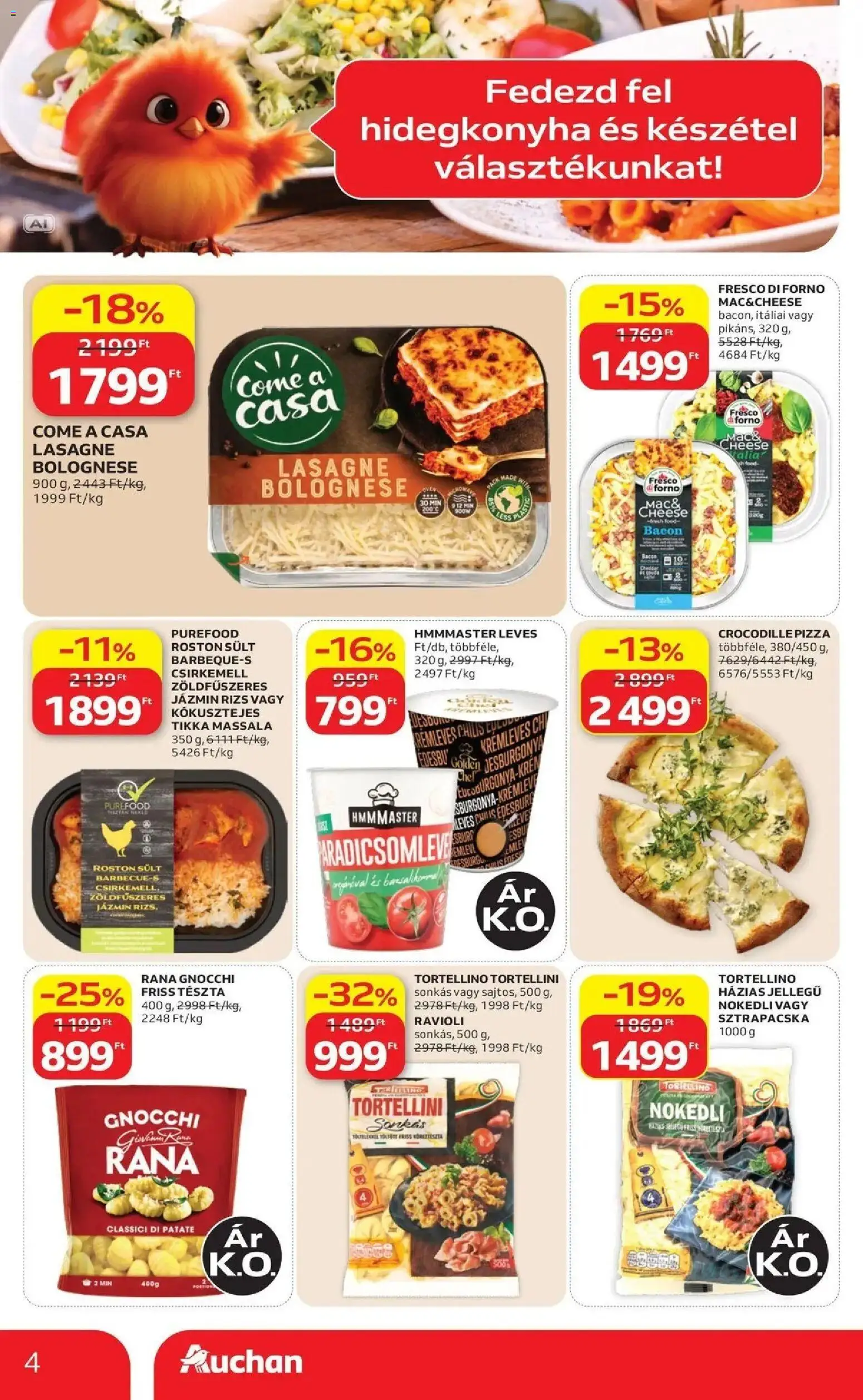 Auchan akciós újság Szolnok - 2026.09.03. -tól/töl > akció, lapozható szórólap 🛍️ | Oldal: 4 | Termékek: Tortellini, Leves, Tészta, Gnocchi