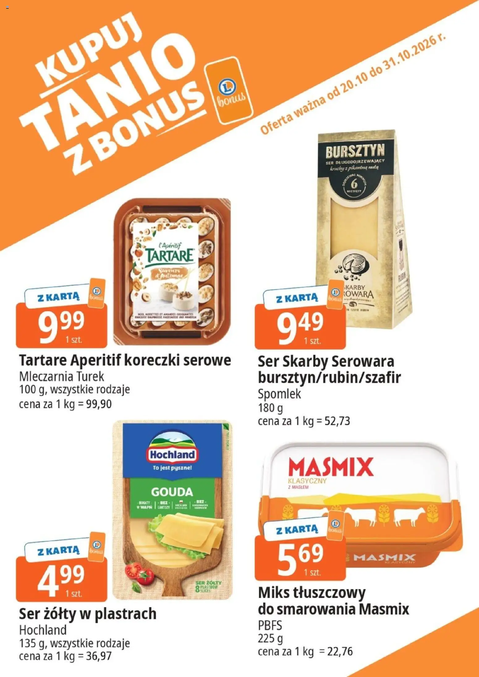 E.Leclerc gazetka - Kupuj Tanio Z Bonus od 20.10.2026 | Strona: 14 | Produkty: Ser żółty, Karta, Aperitif, Ser